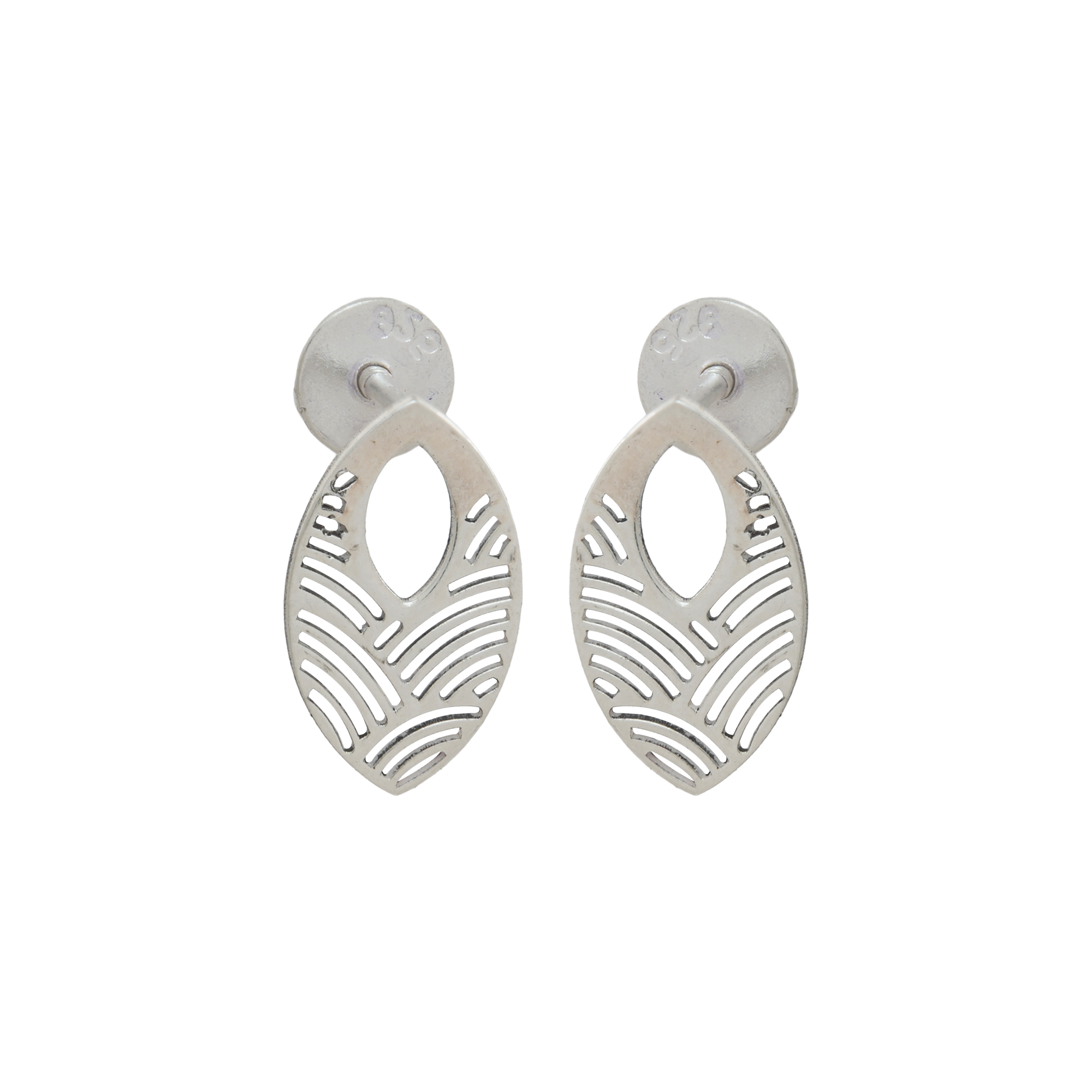 925 Sterling Silver Leaf Pattern Stud Earrings | Minimalist Openwork Oval Earrings | Contemporary Everyday Jewelry