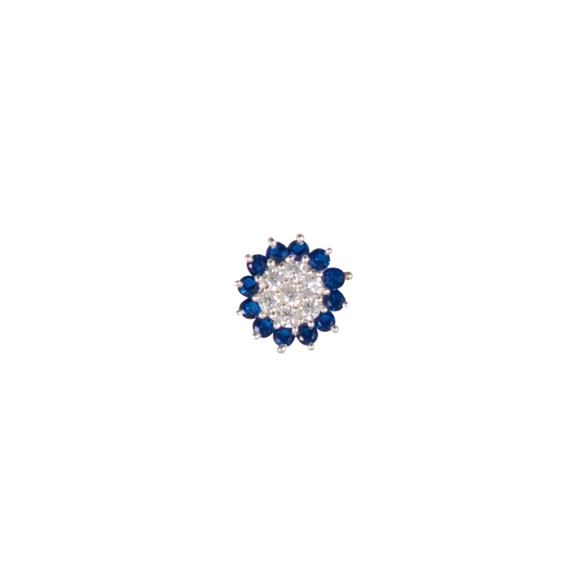 TVISVA JEWELS 925 Sterling Silver Floral Nose Pin for Women with Blue & White Cubic Zirconia