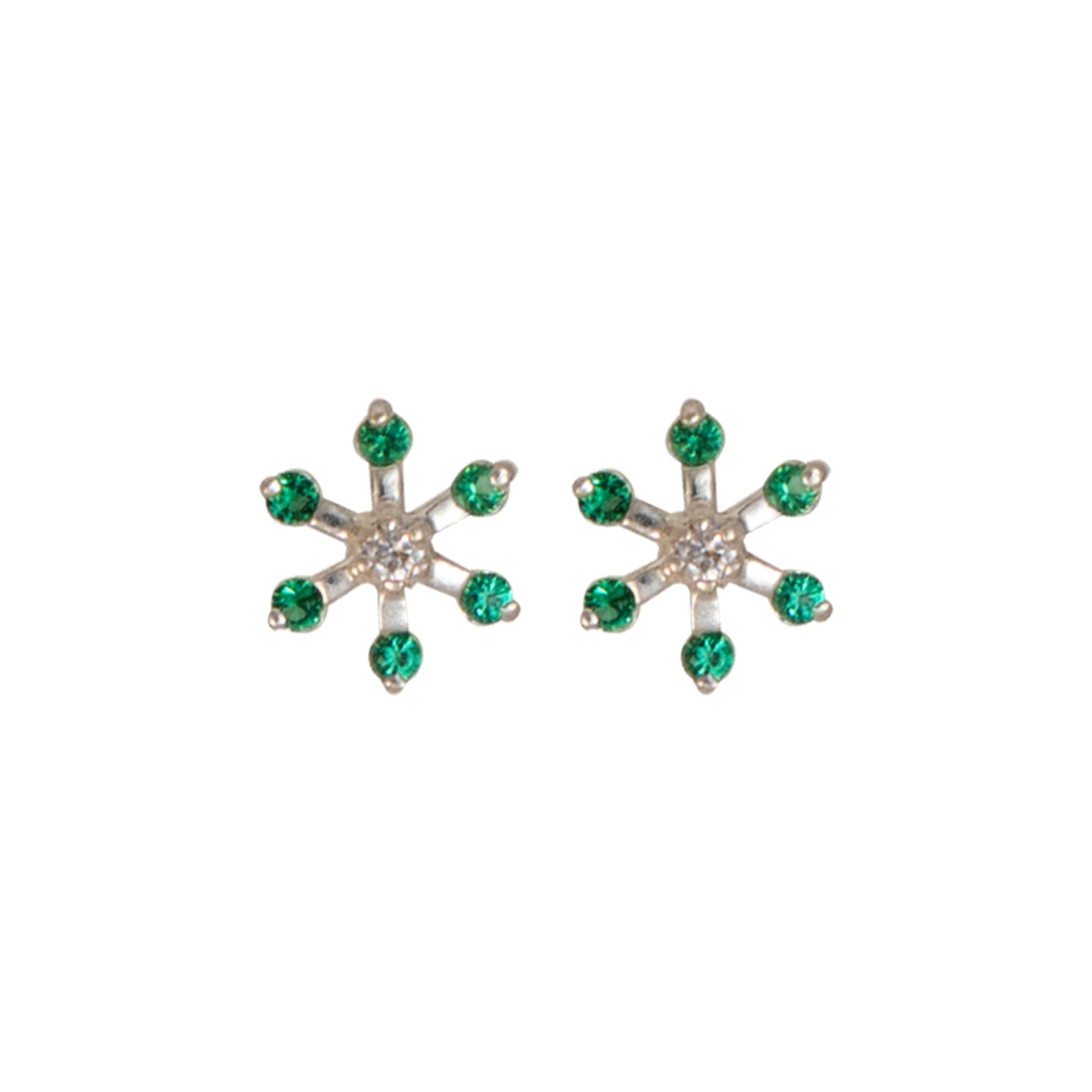 925 Sterling Silver Snowflake Stud Earrings for Women | CZ Diamond Star Floral Design