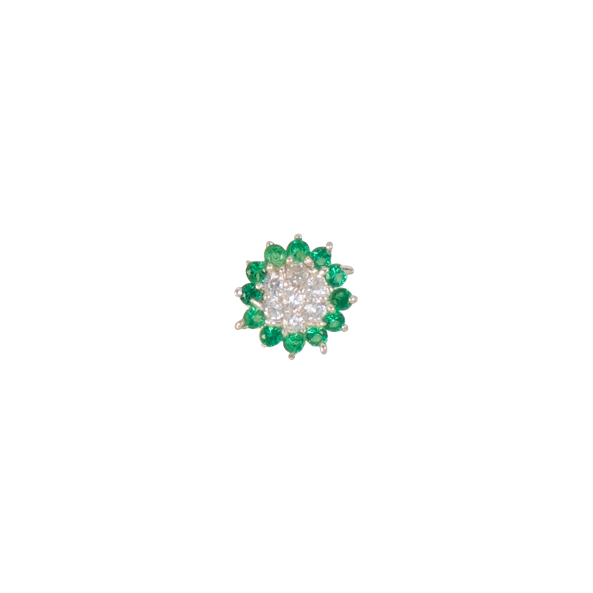 TVISVA JEWELS 925 Sterling Silver Floral Nose Pin for Women with Green & White Cubic Zirconia