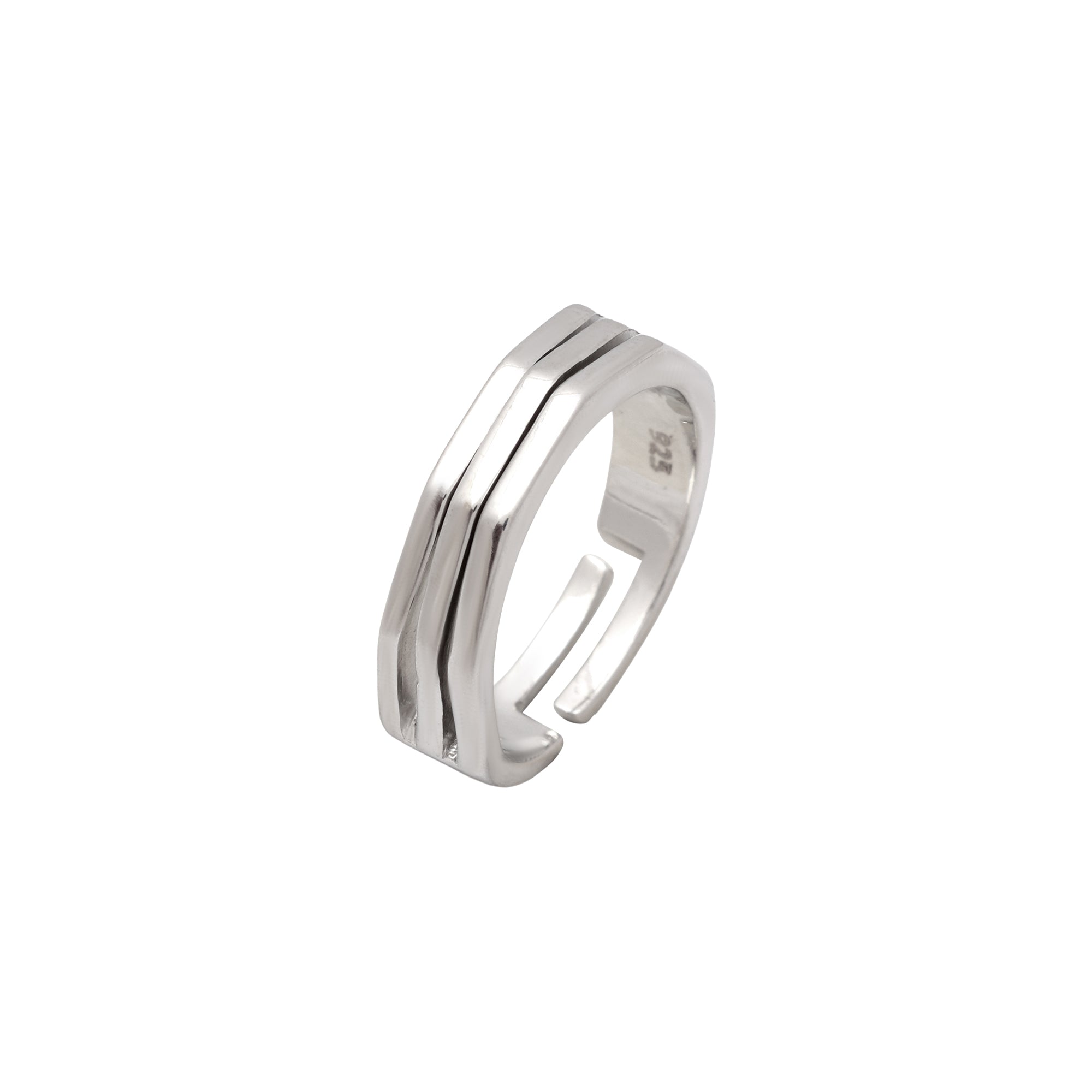 925 Sterling Silver Adjustable Minimal Groove Ring for Women | Open Band Modern Statement Ring