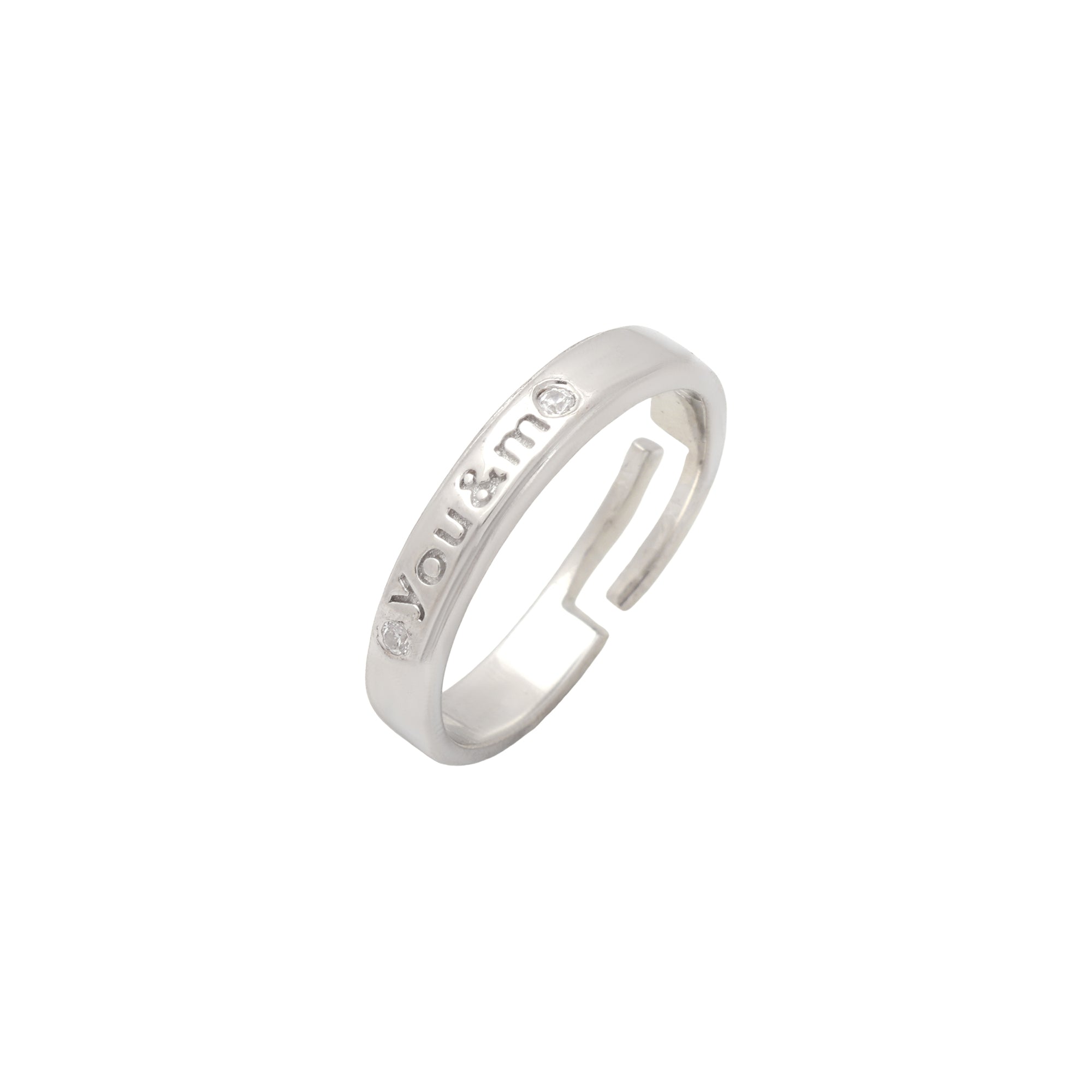 “You & Me” Engraved Ring in 925 Sterling Silver – Adjustable Band with CZ Accents