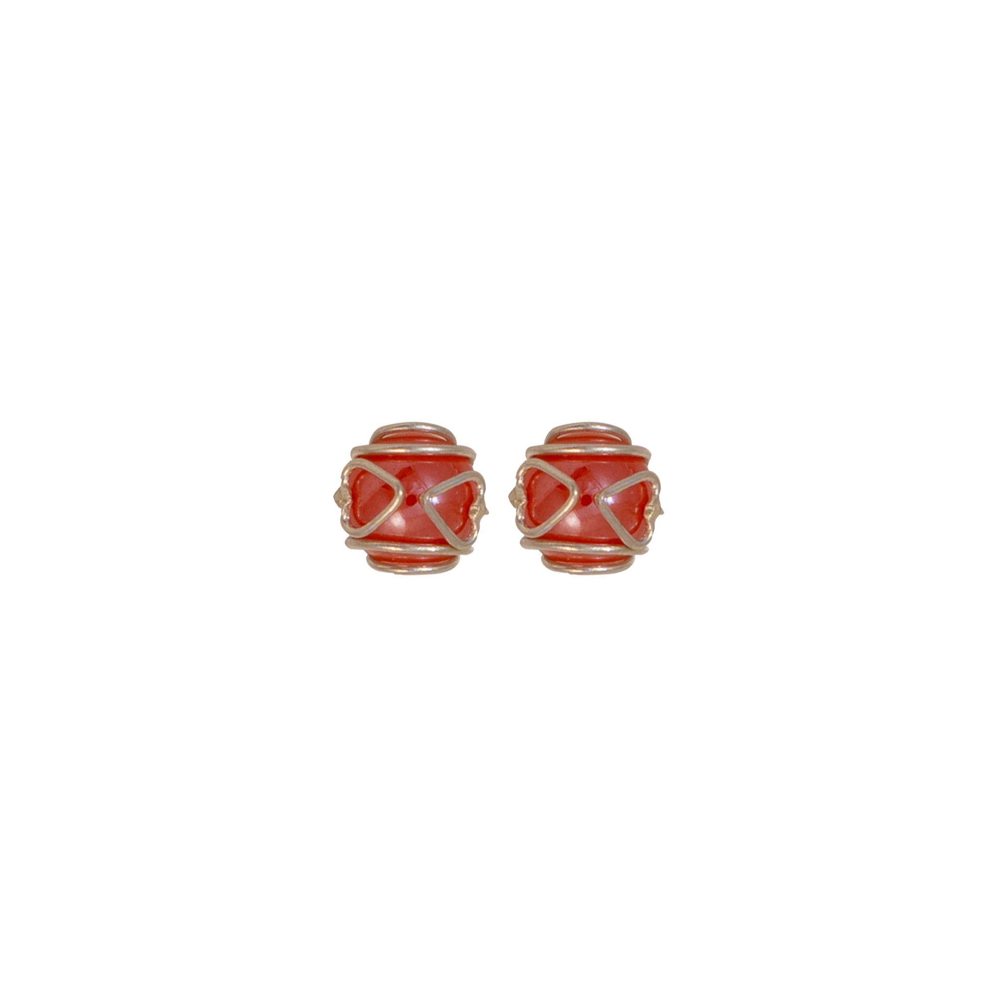 Red Bead Stud Earrings for Women | 925 Sterling Silver Wire Wrapped Studs
