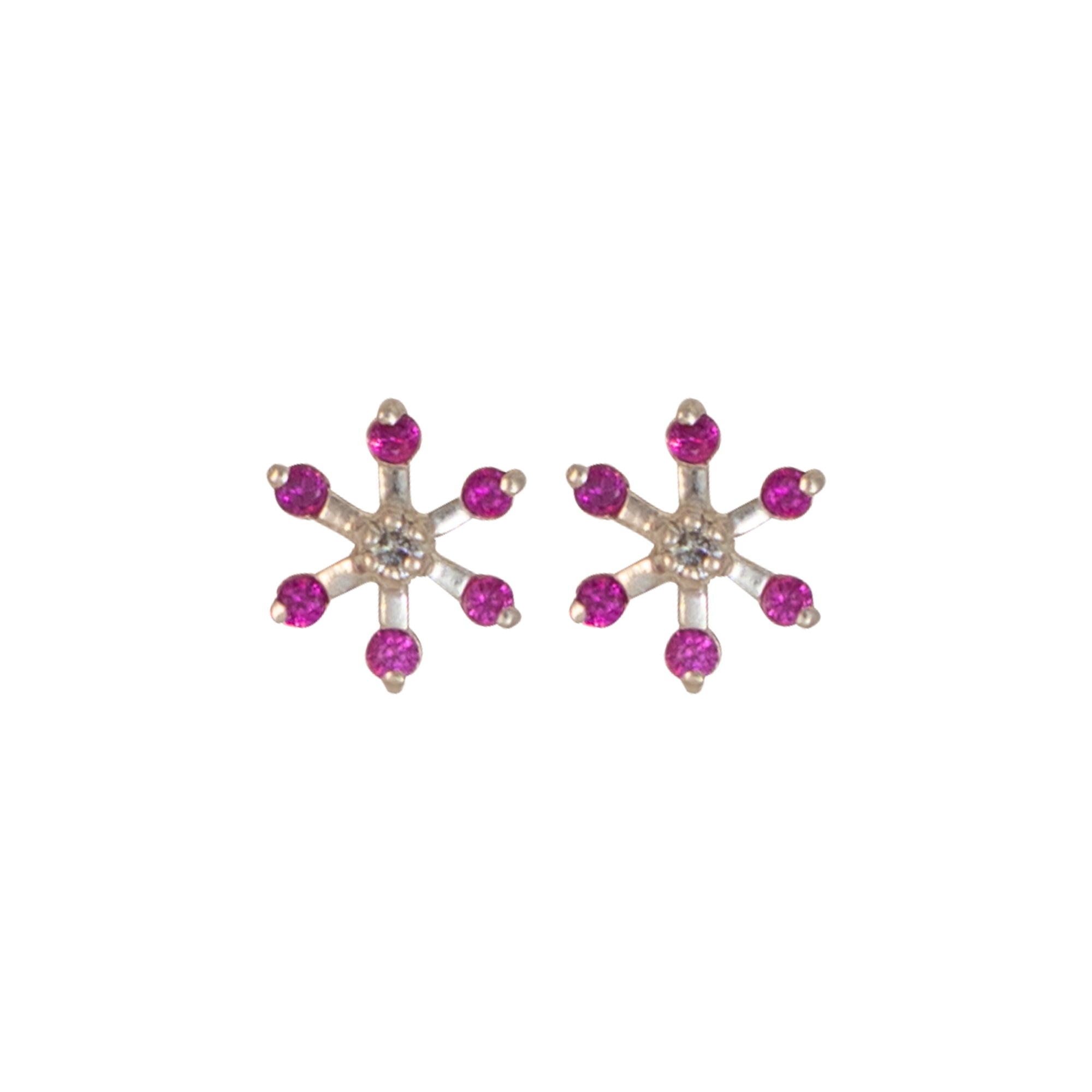 925 Sterling Silver Pink Stone Starburst Stud Earrings | Floral Sparkle Design
