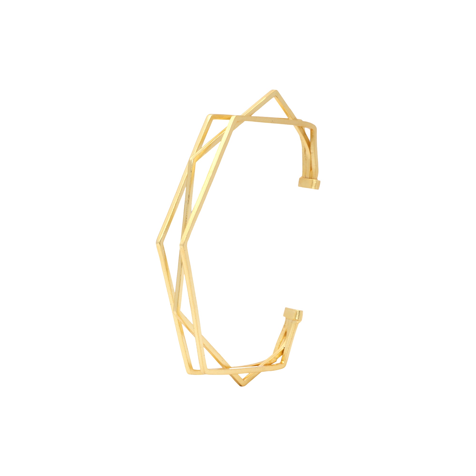 925 Sterling Silver Gold Plated Geometric Criss-Cross Open Cuff Bracelet for Women | Modern Angular Kada | Adjustable Minimal Jewelry