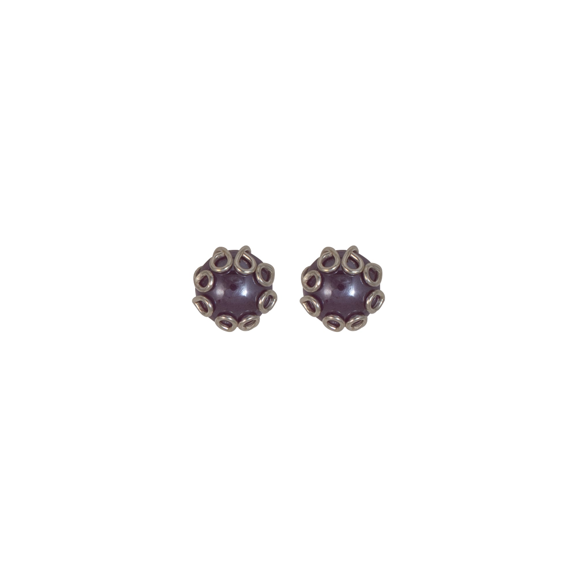 925 Sterling Silver Purple Bead Stud Earrings | Sculpted Silver Loop Design