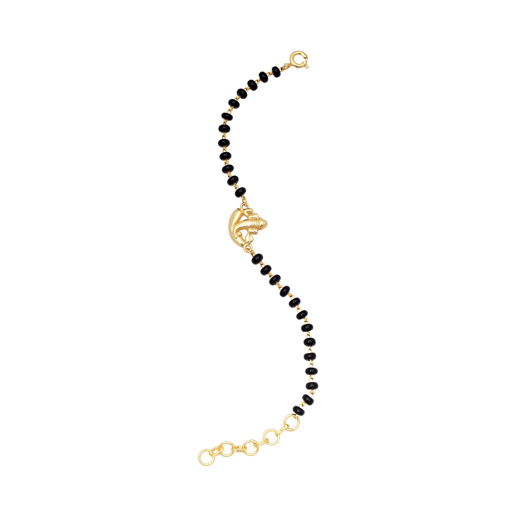 925 Sterling Silver Gold-Plated Black Beads Mangalsutra Bracelet for Women | Adjustable Chain Bracelet