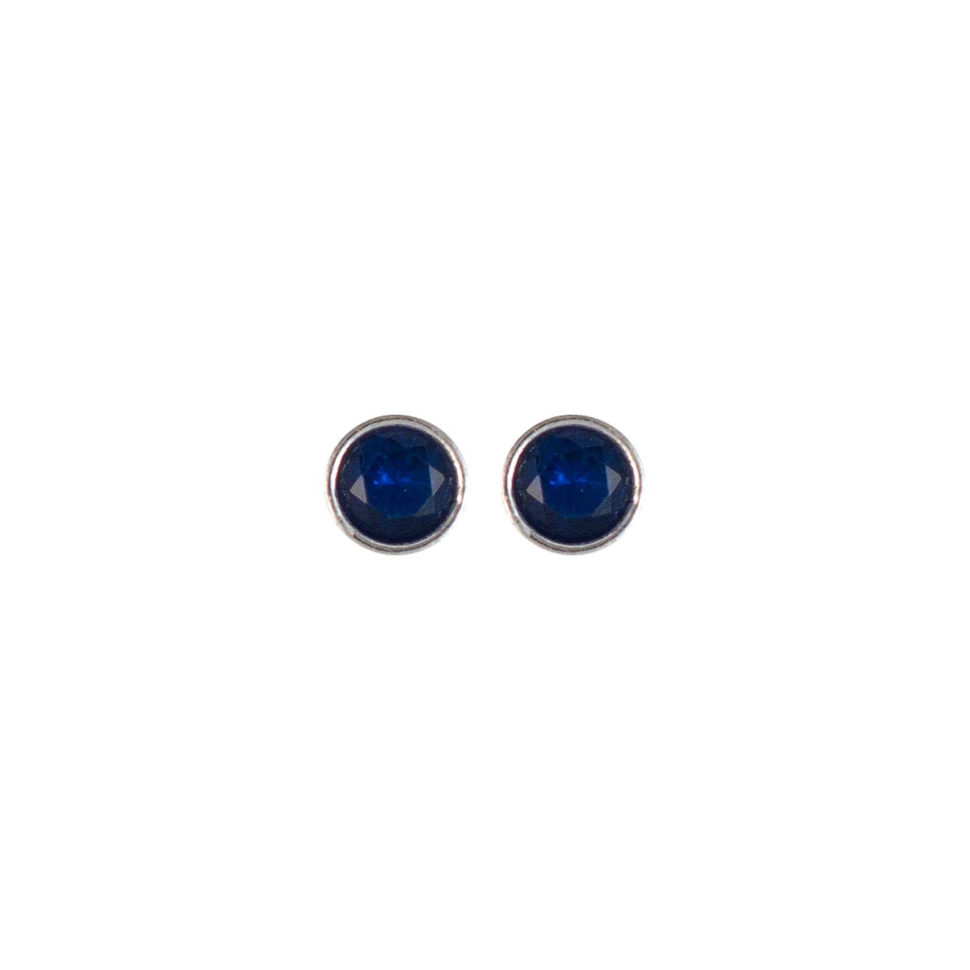 Classic Blue Stone Round Stud Earrings in 925 Sterling Silver