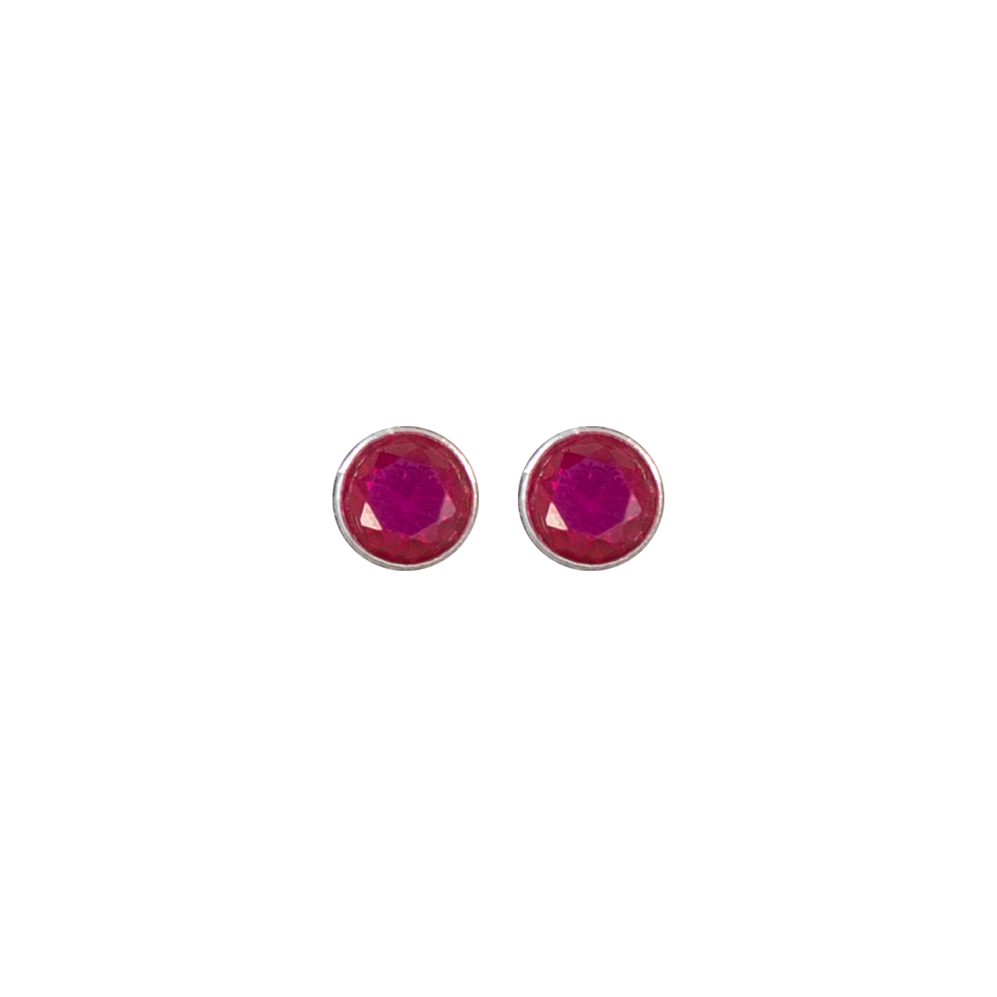Sterling Silver Ruby Red Round Stud Earrings for Women | 925 Silver Minimal Gemstone Earrings | 6 mm Classic Studs