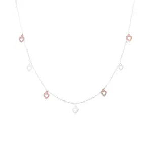 925 Sterling Silver Heart Charm Chain Necklace for Women – Rose Gold & Silver Toned Layered Style