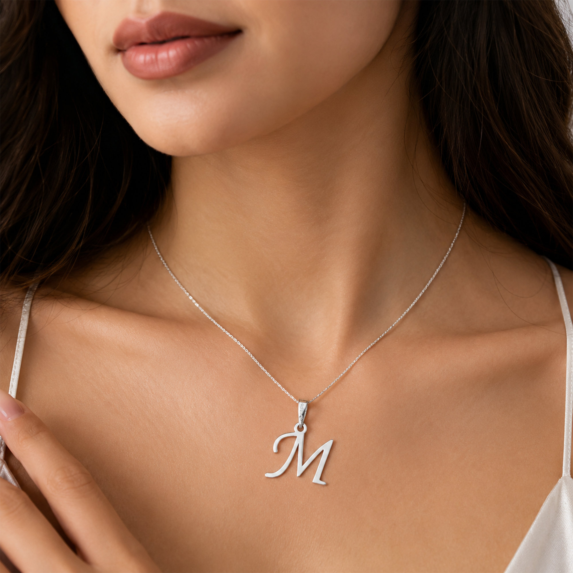 Personalized Initial "M" Pendant Necklace | 925 Sterling Silver Alphabet Charm