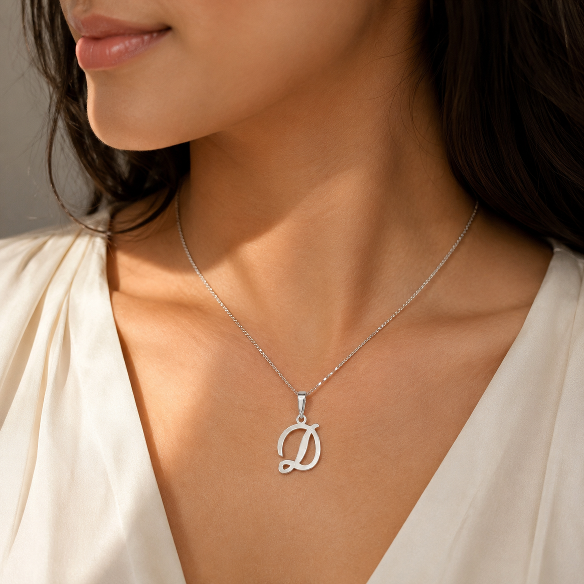 Personalized Initial "D" Pendant Necklace | 925 Sterling Silver Alphabet Charm