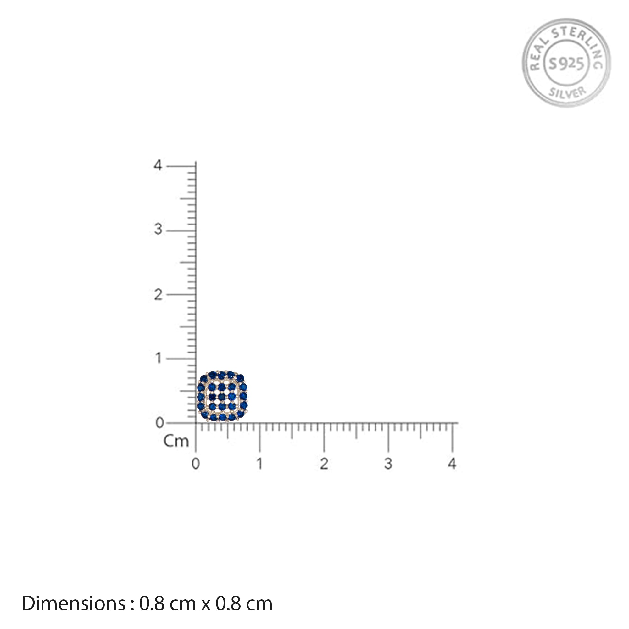 925 Sterling Silver Blue Stone Square Stud Earrings