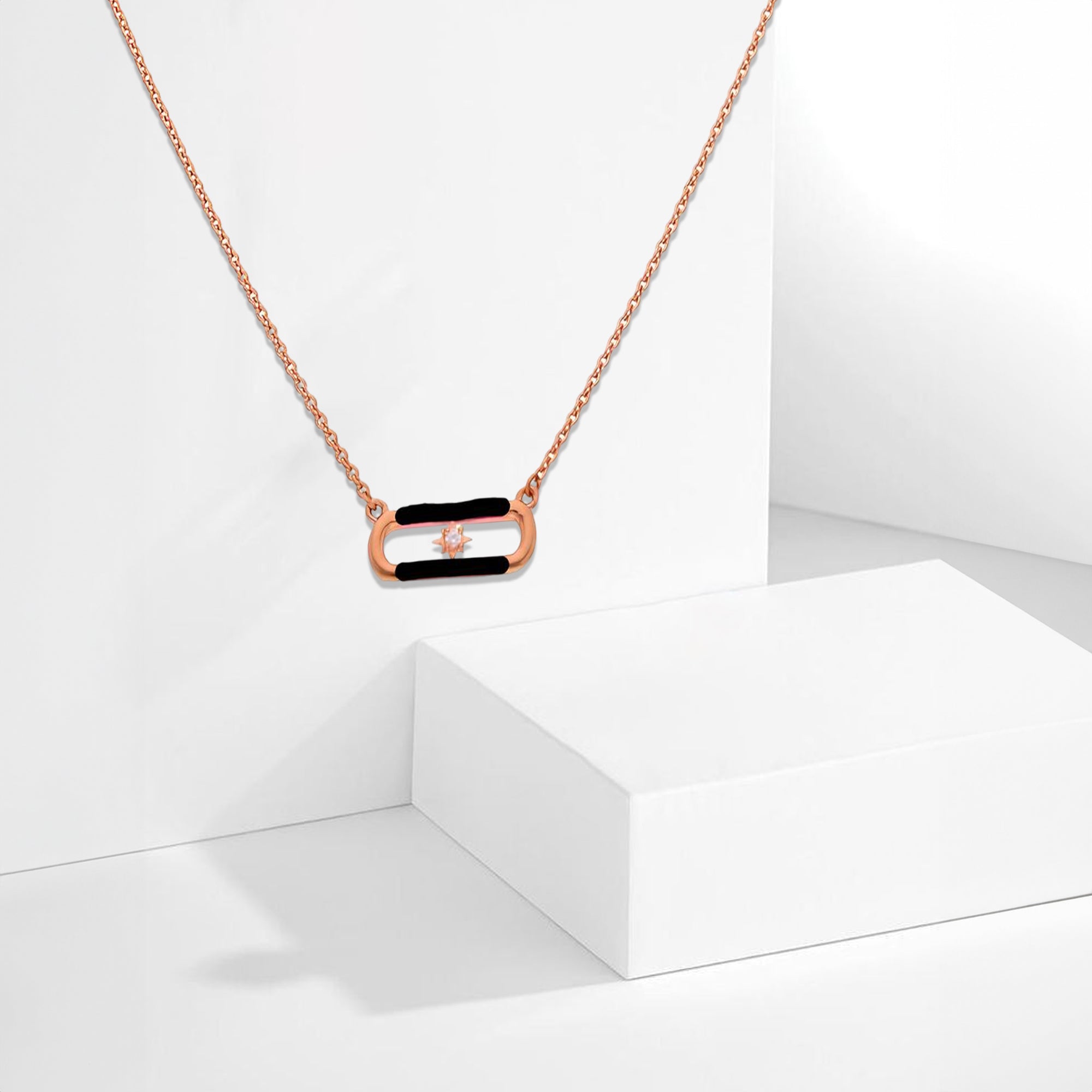 Rose Gold Starburst Bar Pendant Necklace