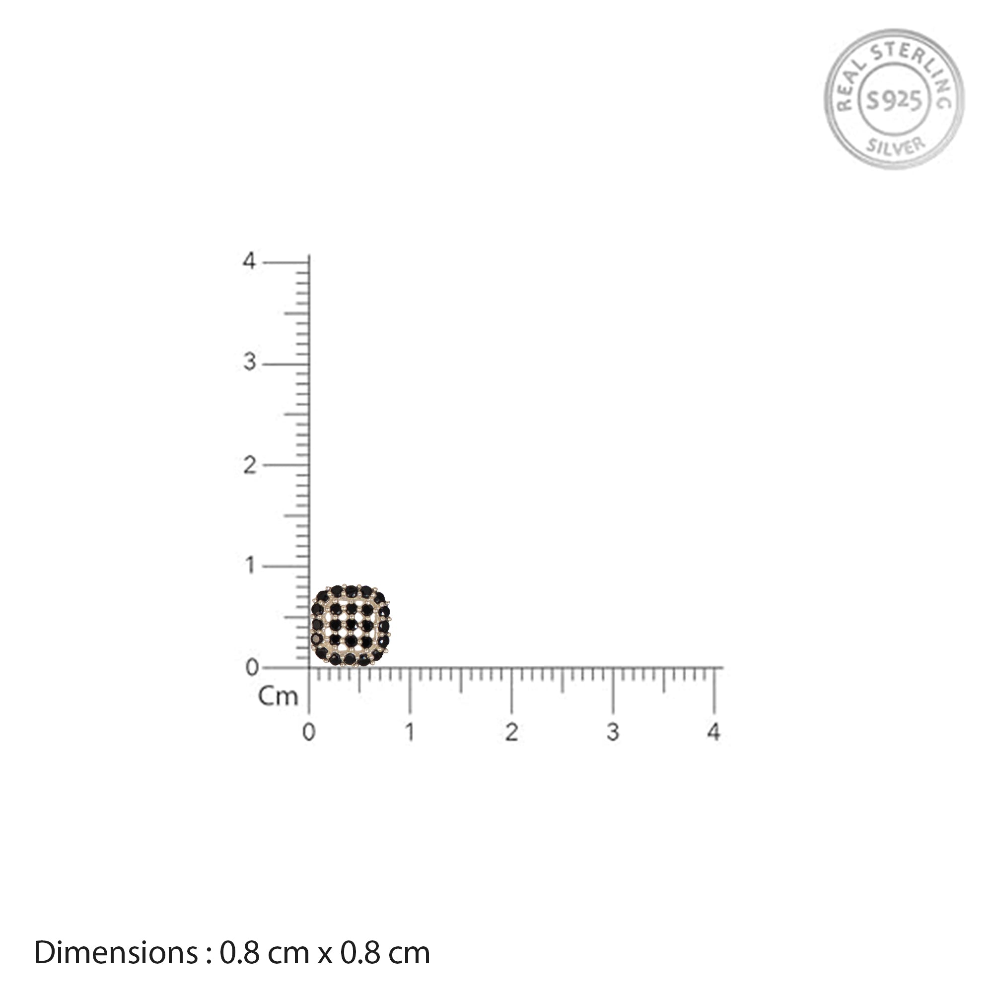 925 Sterling Silver Black Stone Square Stud Earrings | Elegant Grid Design