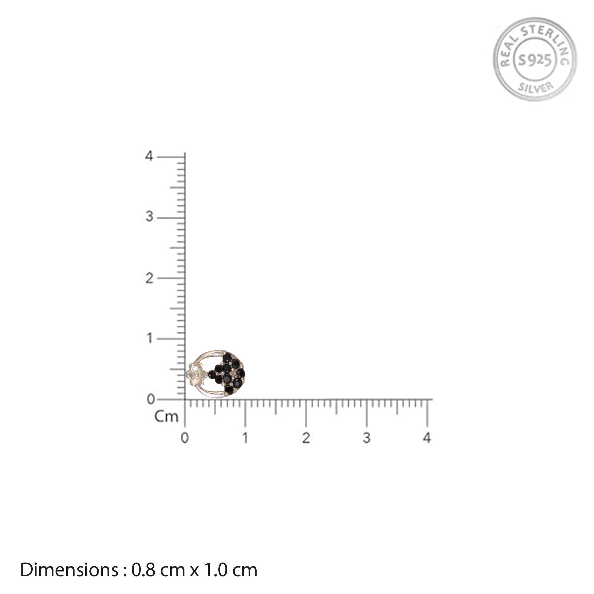 925 Sterling Silver Black Crystal Oval Stud Earrings | Elegant Floral Accent Design