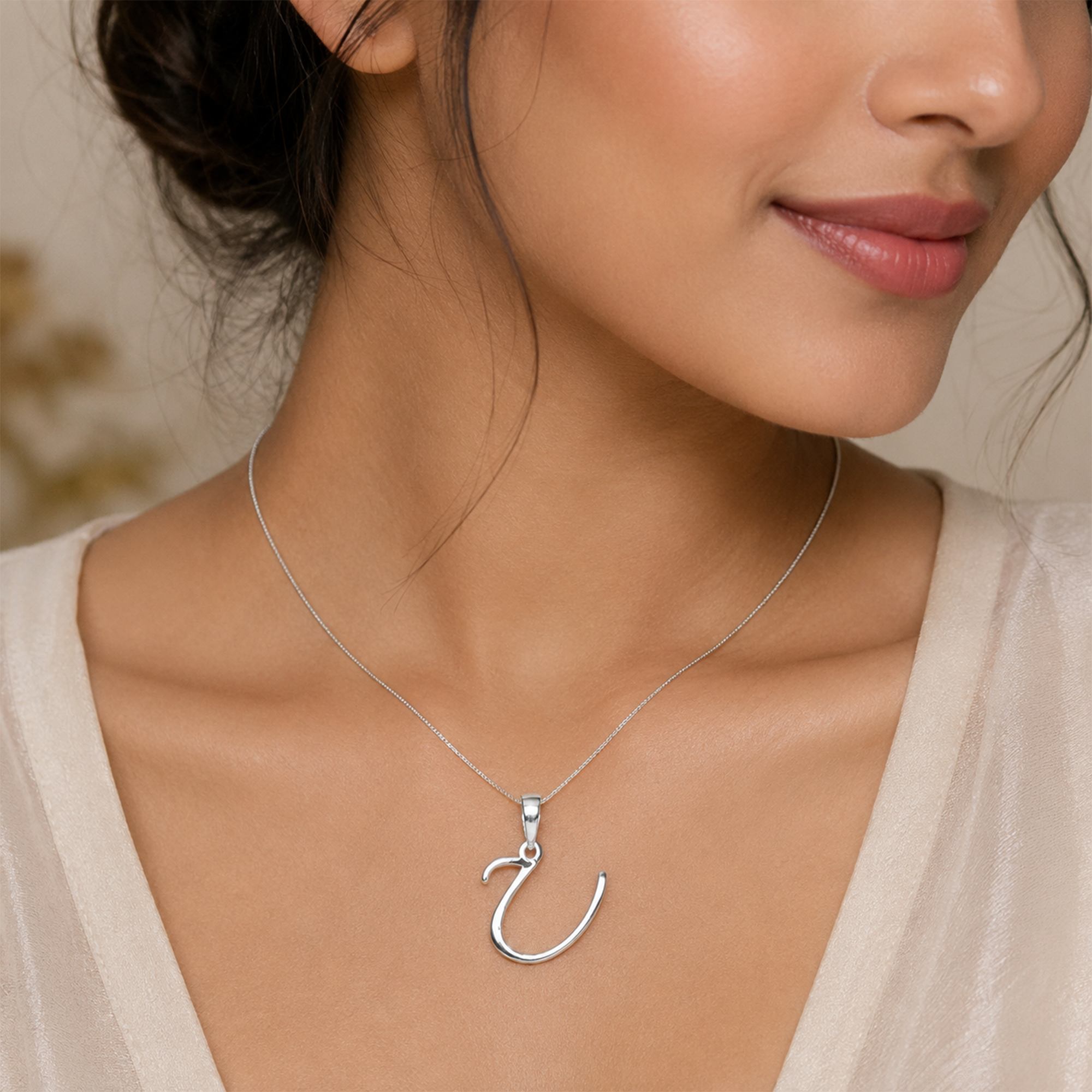 Personalized Initial "U" Pendant Necklace | 925 Sterling Silver Alphabet Charm