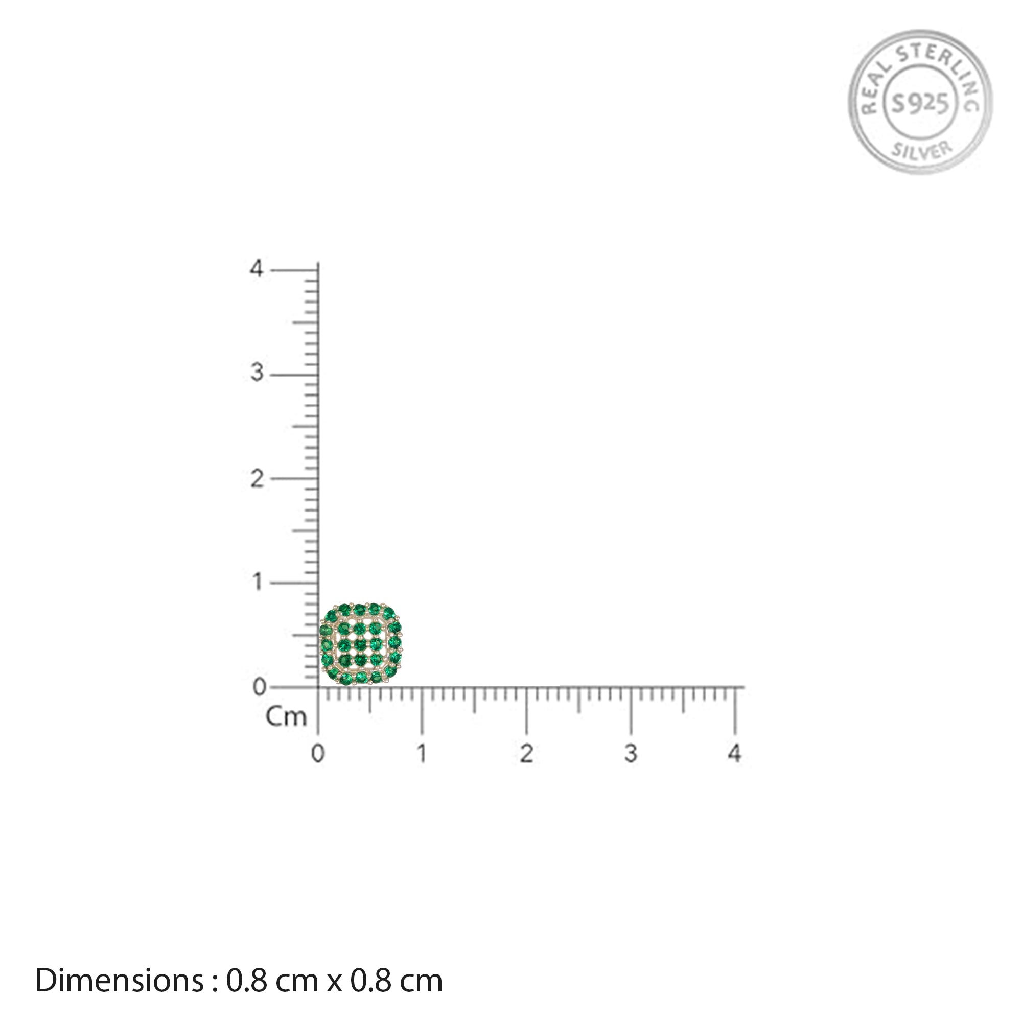 Emerald Green Square Stud Earrings in 925 Sterling Silver | Pave Crystal Studs