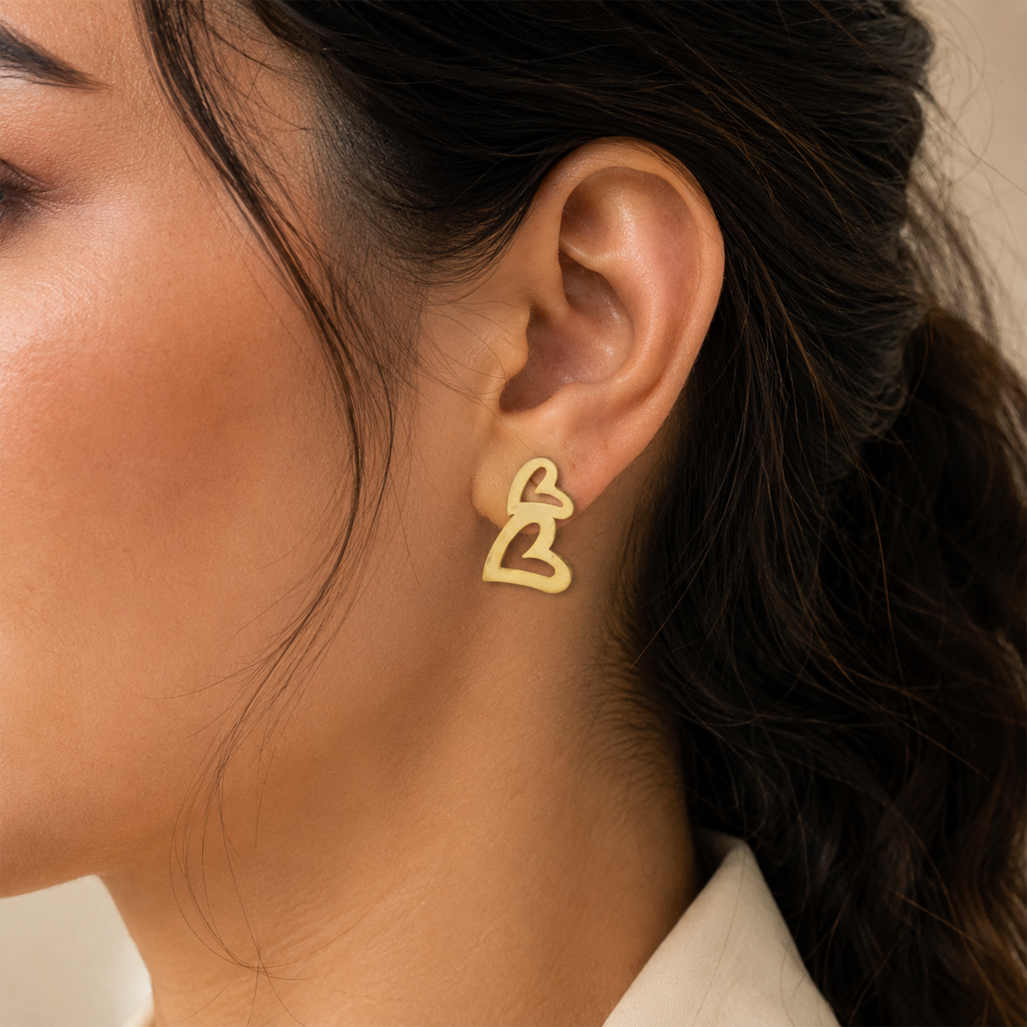 925 Sterling Silver Gold-Plated Double Heart Stud Earrings | Minimalist Open Heart Earrings | Romantic Everyday Jewelry