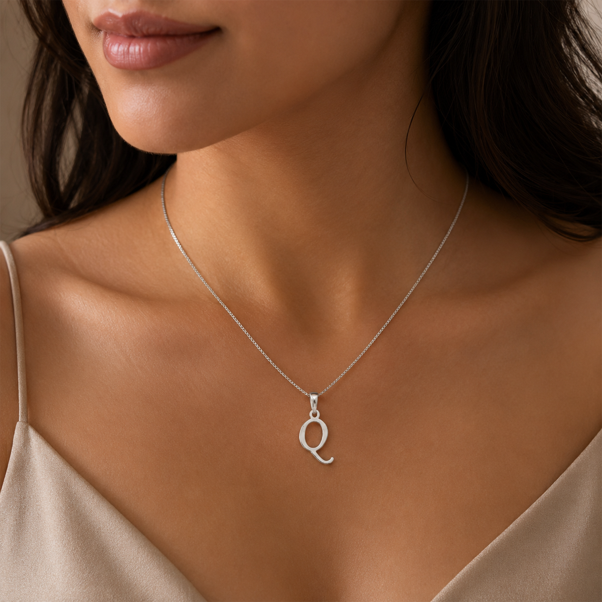 Personalized Initial "Q" Pendant Necklace | 925 Sterling Silver Alphabet Charm