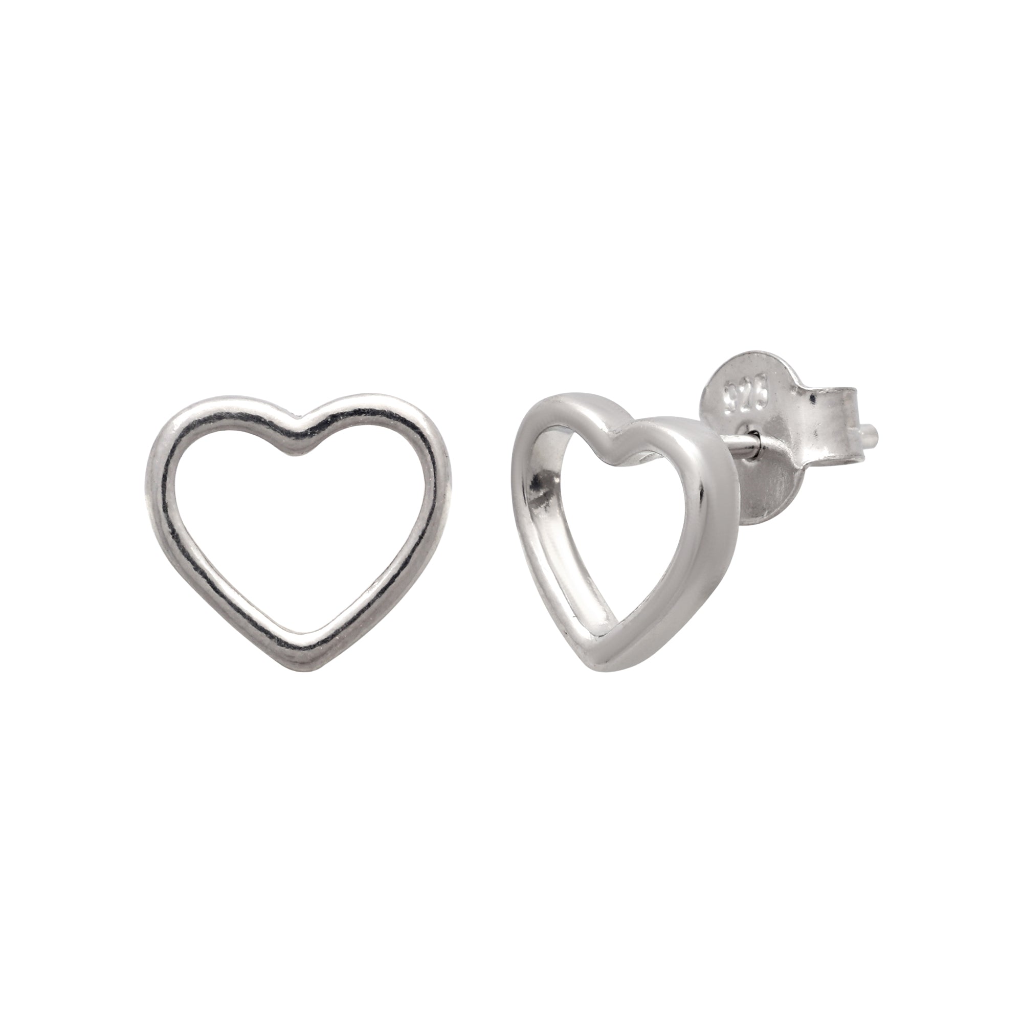925 Sterling Silver Open Heart Stud Earrings