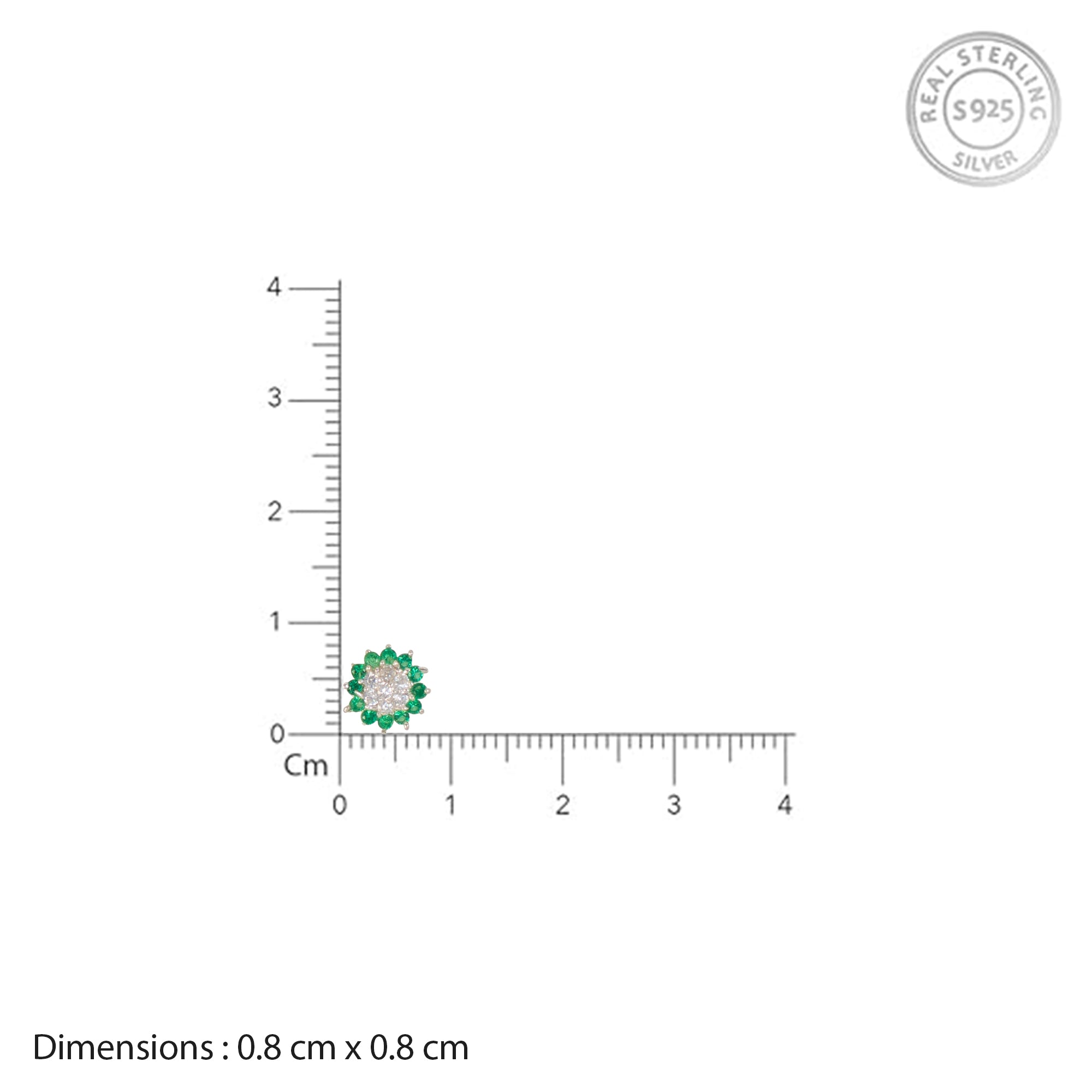 TVISVA JEWELS 925 Sterling Silver Floral Nose Pin for Women with Green & White Cubic Zirconia