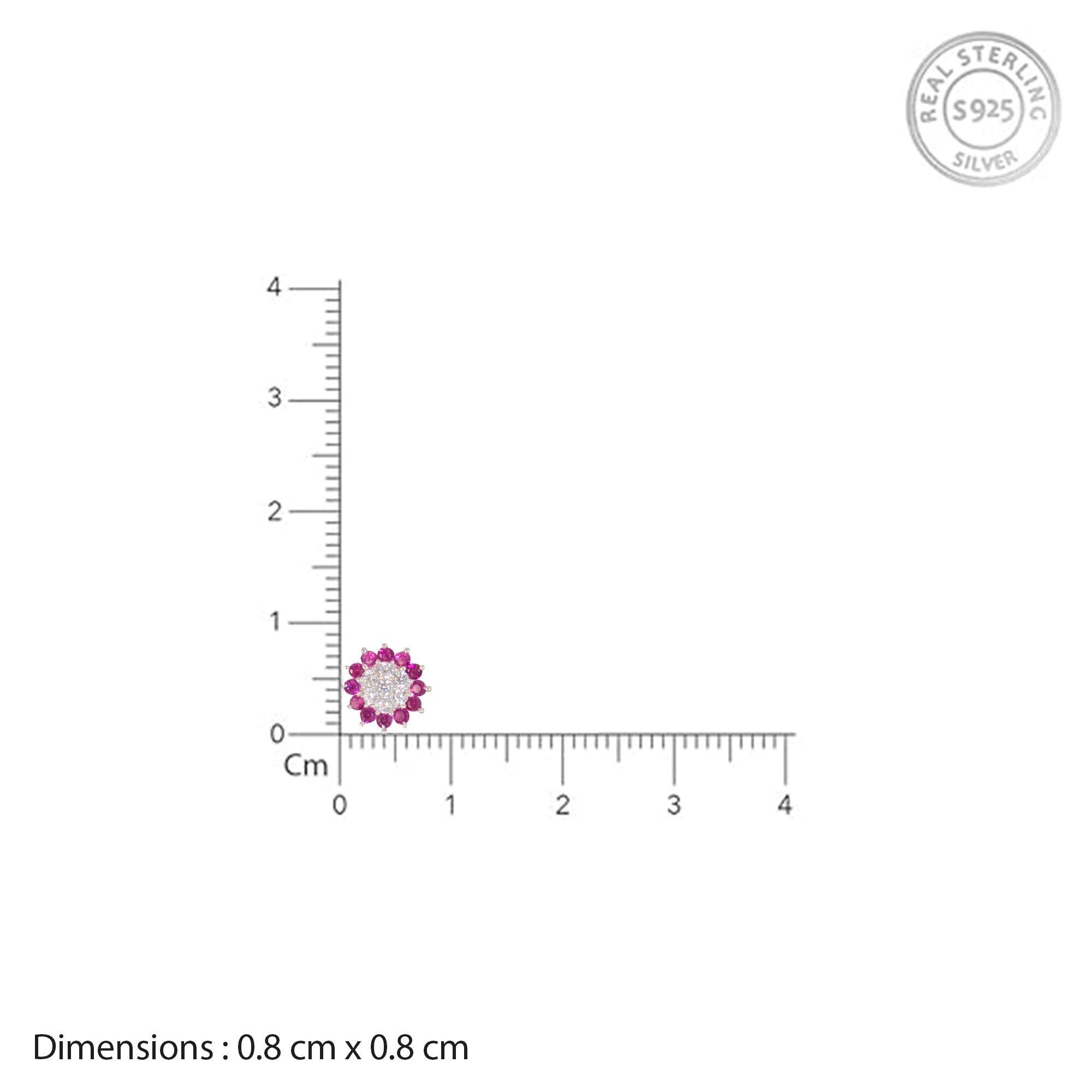 TVISVA JEWELS 925 Sterling Silver Floral Nose Pin for Women, Studded with White & Magenta Cubic Zirconia Stones, Daily Wear Nose Ring