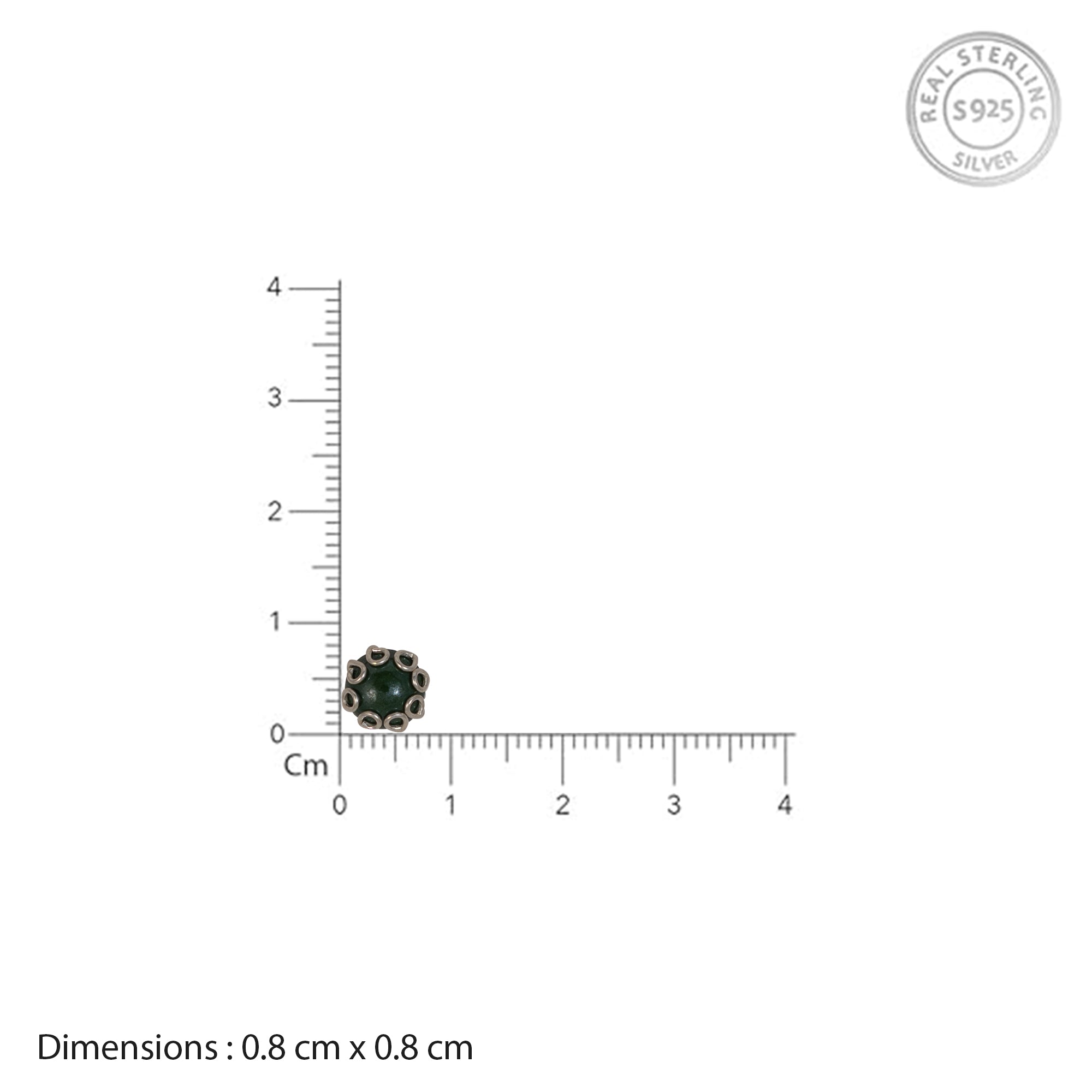925 Sterling Silver Dark Green Bead Stud Earrings | Textured Silver Loop Design