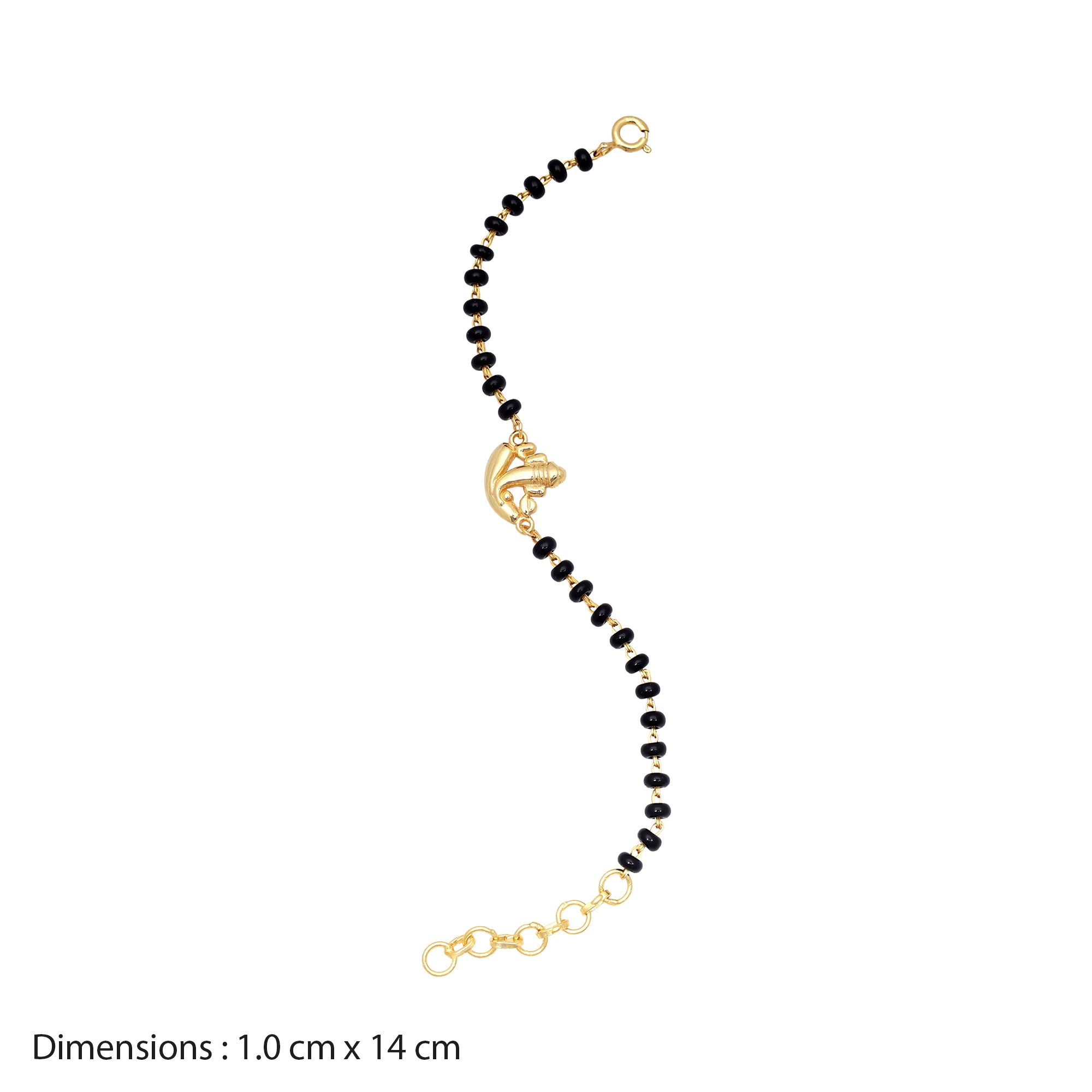 925 Sterling Silver Gold-Plated Black Beads Mangalsutra Bracelet for Women | Adjustable Chain Bracelet