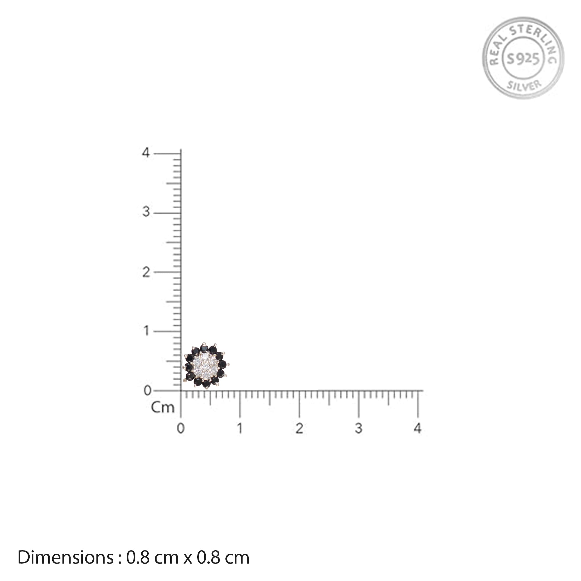 TVISVA JEWELS 925 Sterling Silver Floral Nose Pin for Women with White & Black Cubic Zirconia