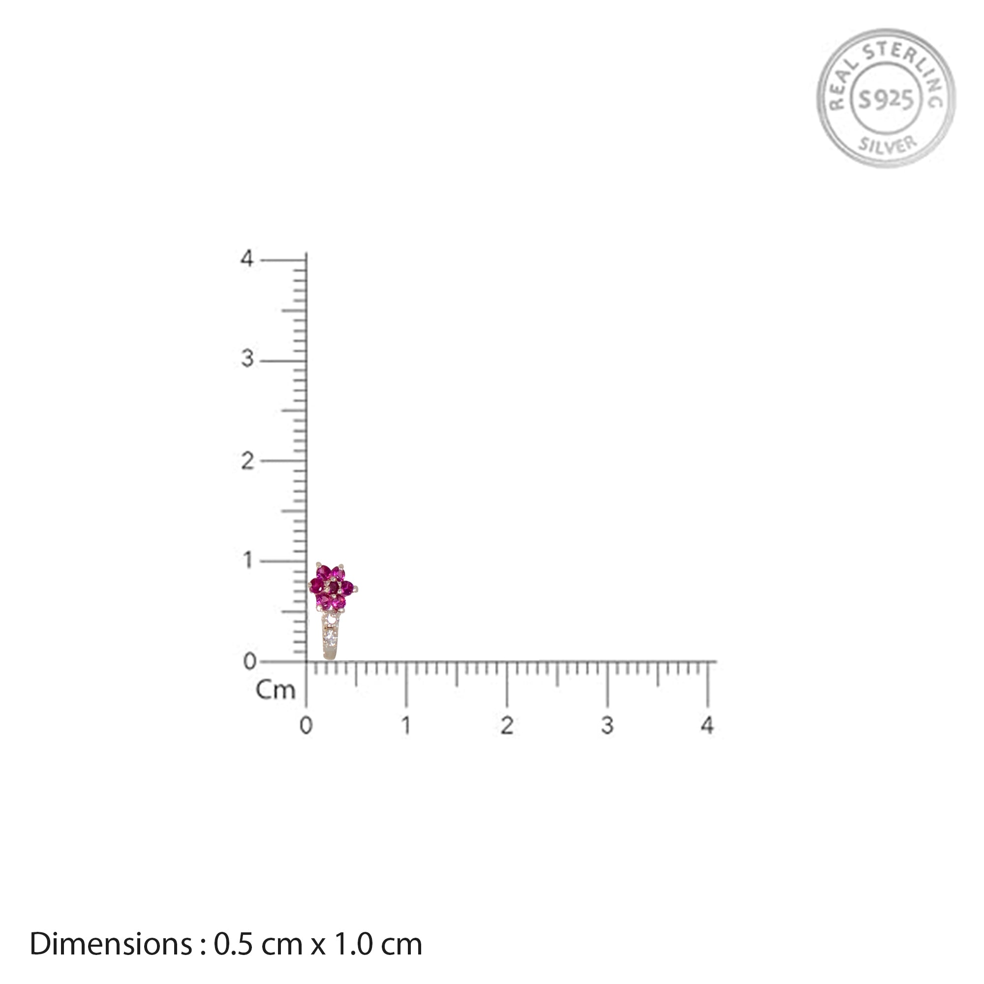 TVISVA JEWELS 925 Sterling Silver Pink Floral Nose Pin for Women with Cubic Zirconia Stones