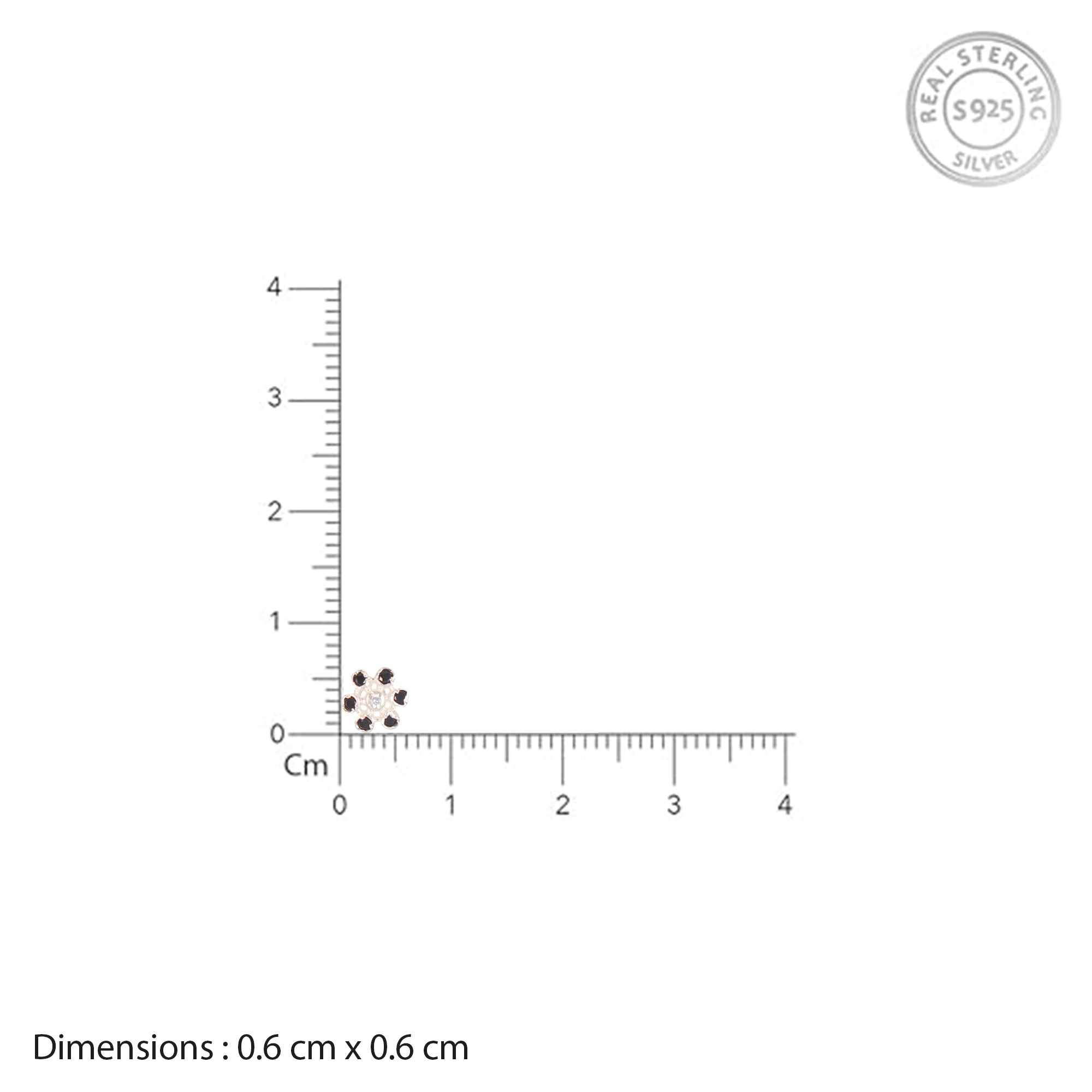 TVISVA JEWELS 925 Sterling Silver Minimalist Floral Nose Stud for Women with Clear & Black Cubic Zirconia | Daily Wear Nose Pin