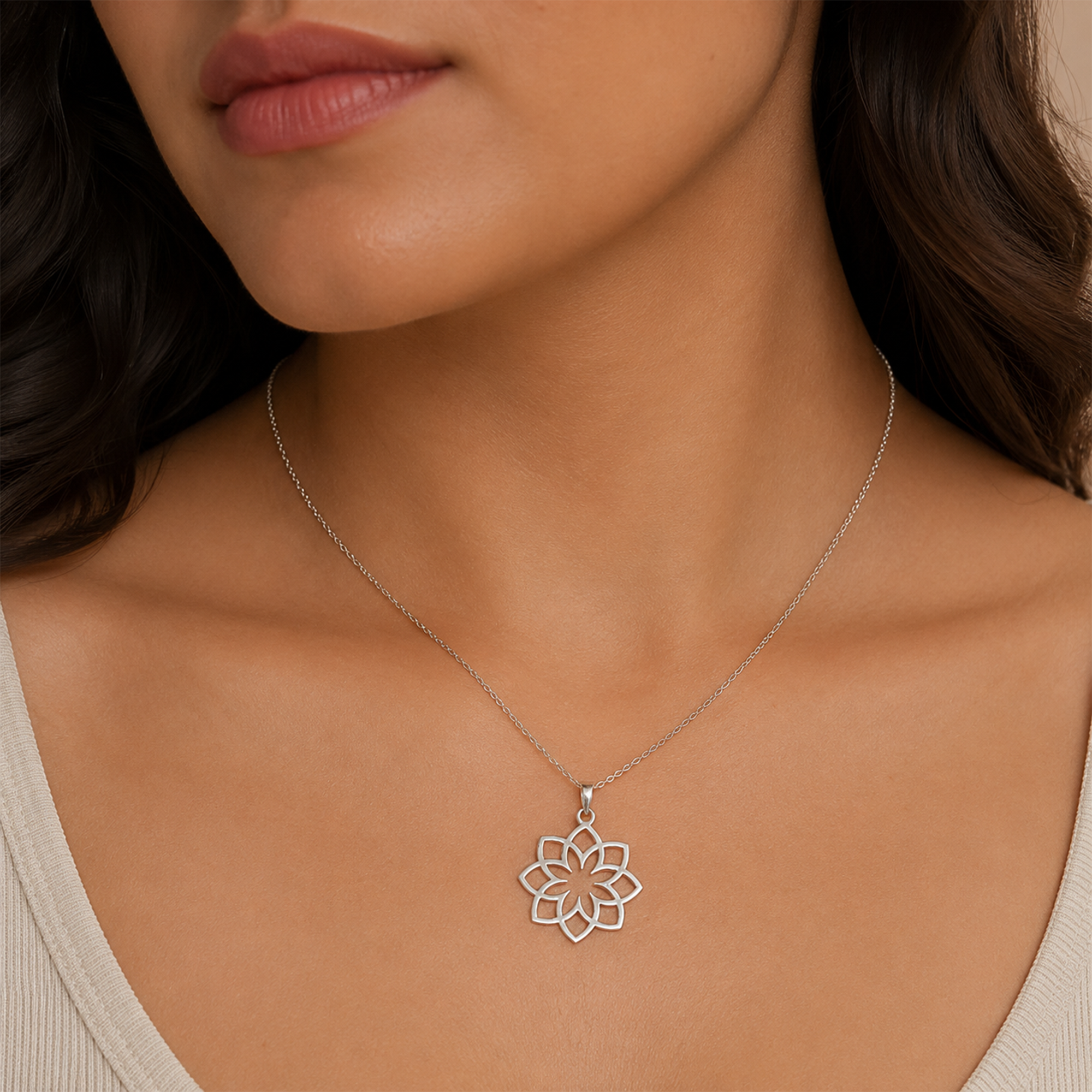 925 Sterling Silver Lotus Flower Pendant Necklace | Openwork Floral Charm | Minimalist Everyday Jewelry