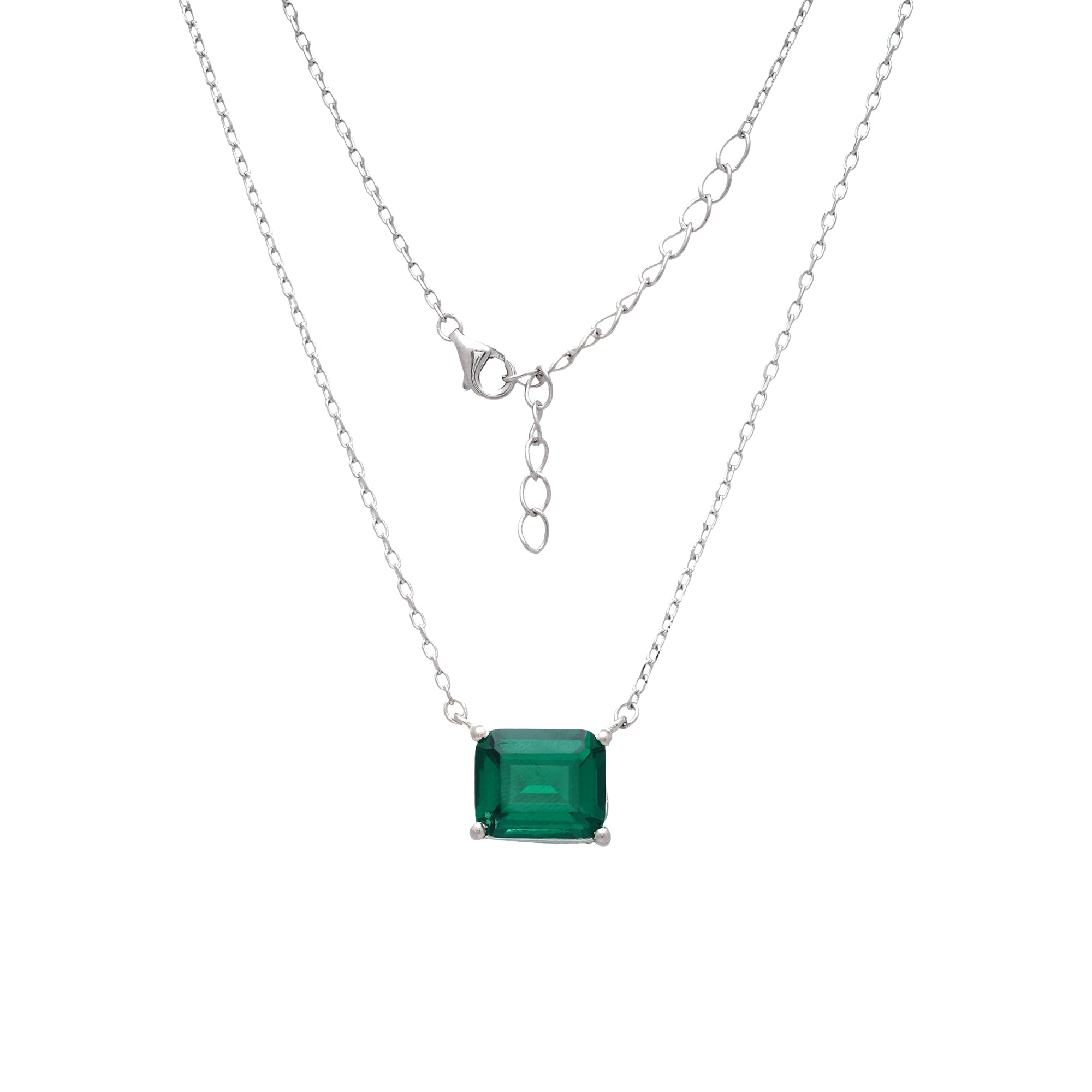 Emerald Cut Green Stone Pendant Necklace in 925 Sterling Silver