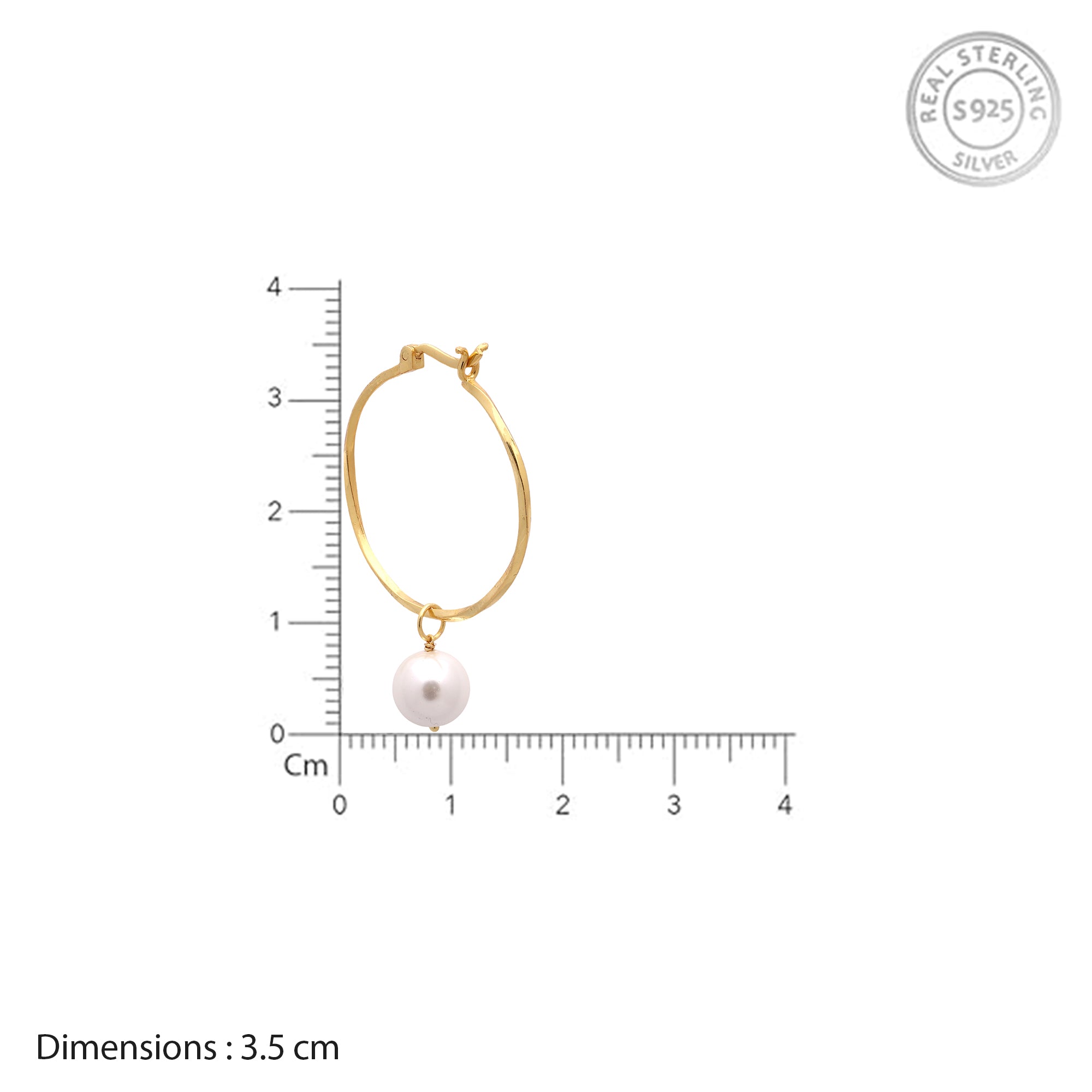 Gold-Plated Pearl Drop Hoop Earrings in 925 Sterling Silver