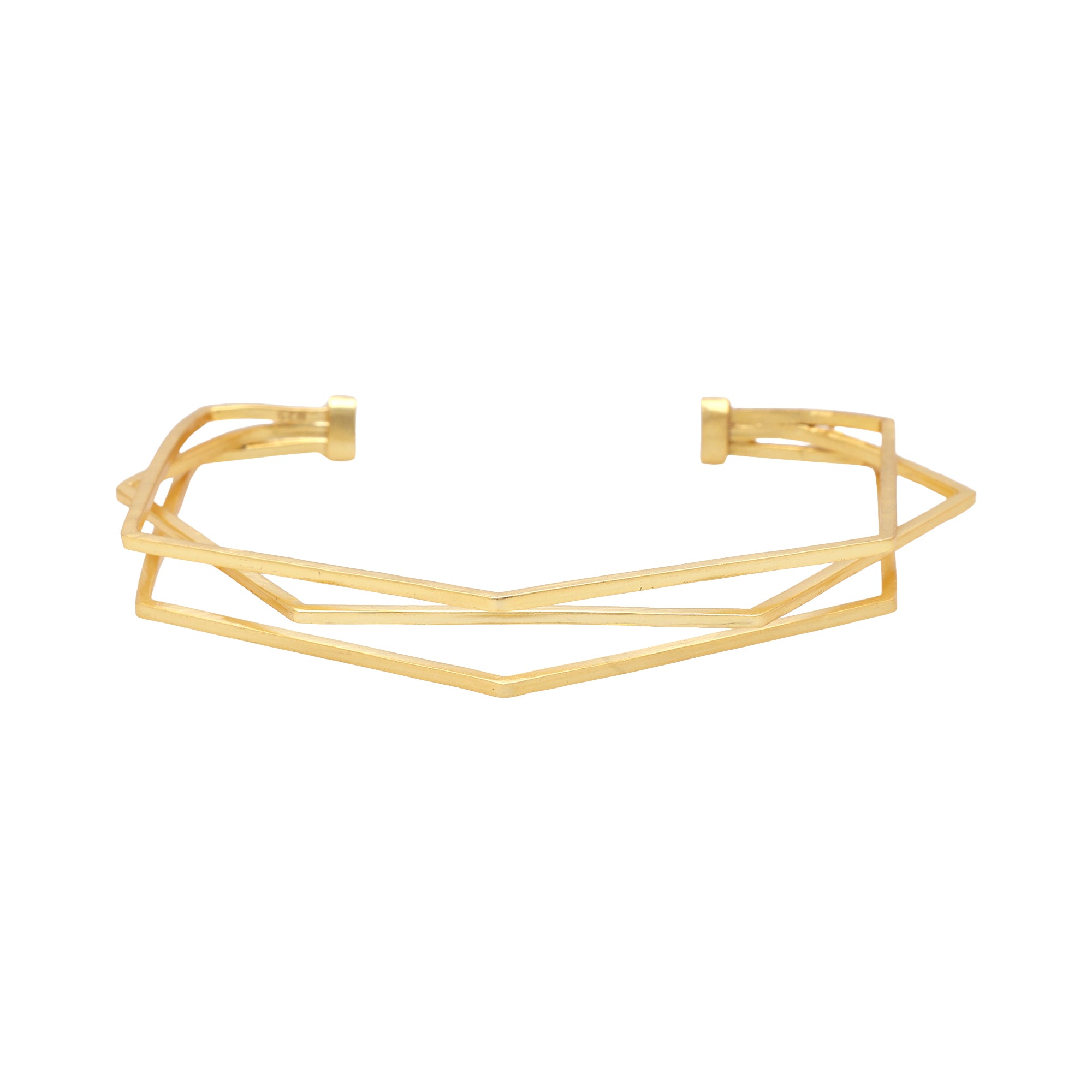 925 Sterling Silver Gold Plated Geometric Criss-Cross Open Cuff Bracelet for Women | Modern Angular Kada | Adjustable Minimal Jewelry