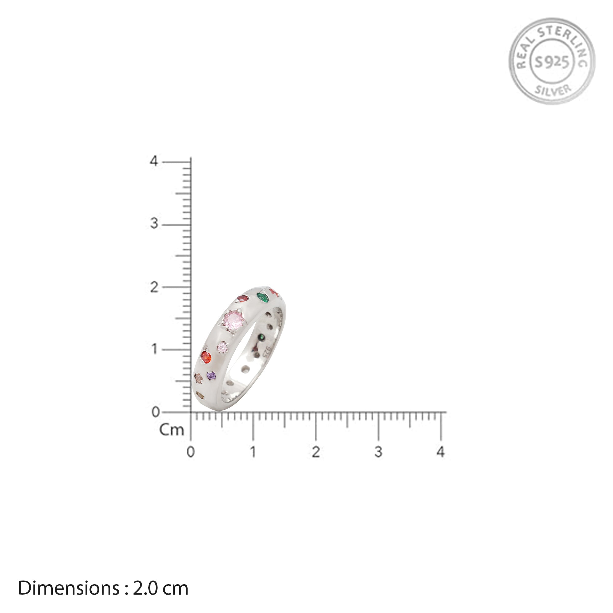 S925 Sterling Silver Multi-Color Crystal Band Ring | Rainbow Gemstone Statement Ring for Women