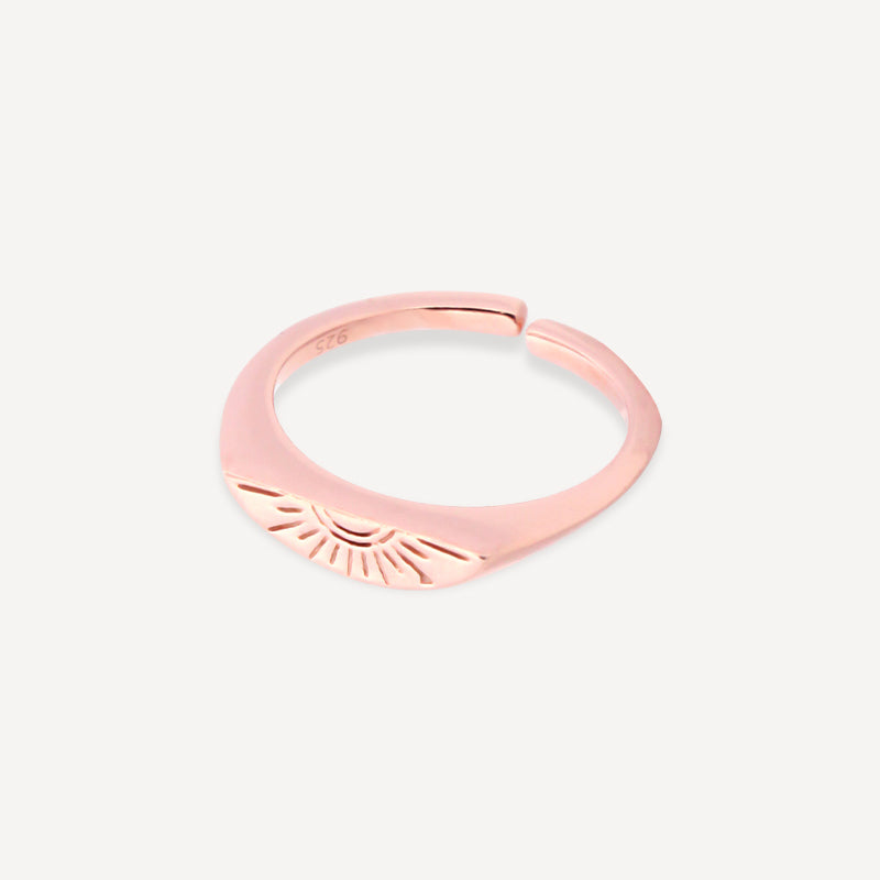 Rose Gold Plated with Engraved Sun Design, Minimalist Open Band [Size-12.5, Adjustable]