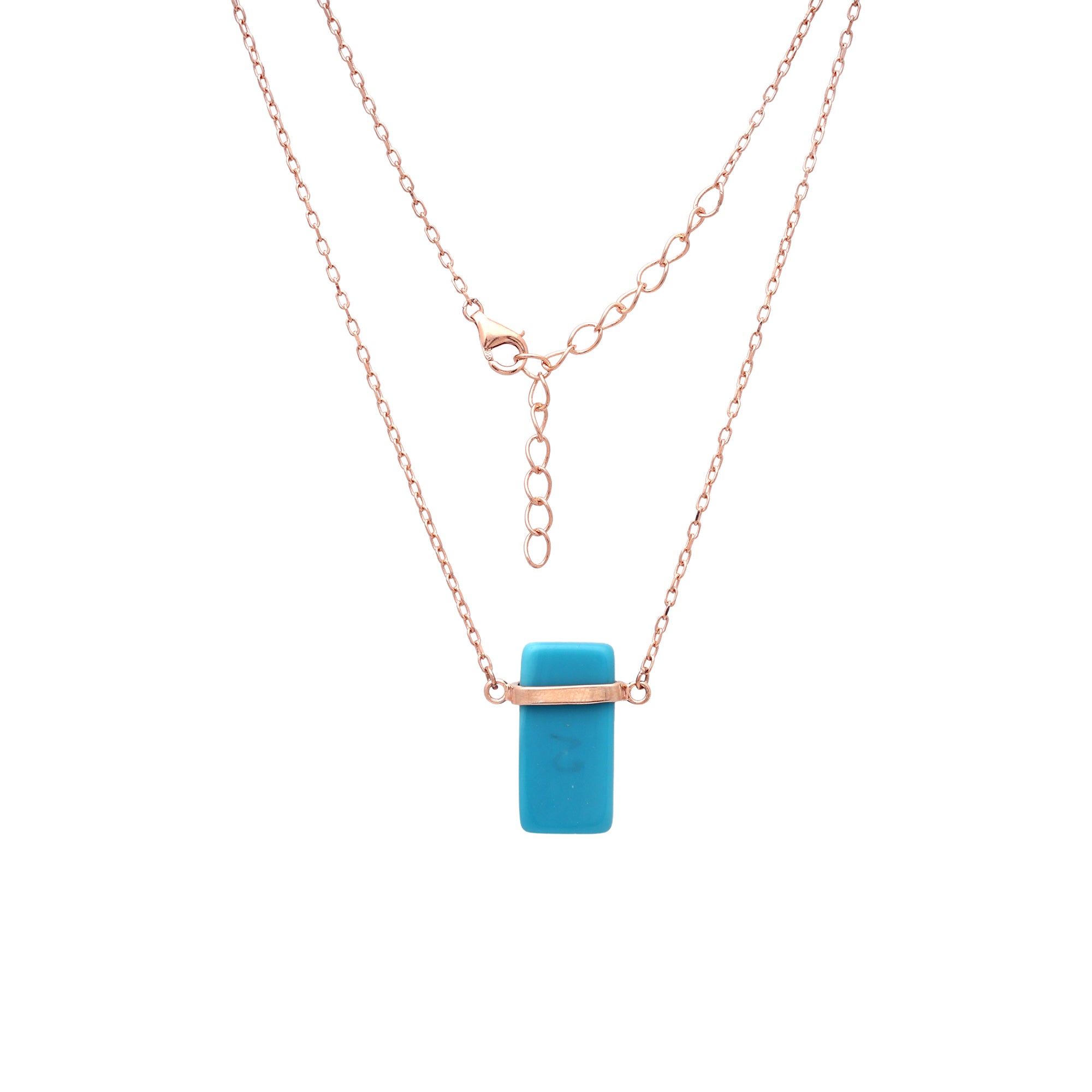 925 Sterling Silver Rose Gold-Plated Turquoise Bar Pendant Necklace for Women