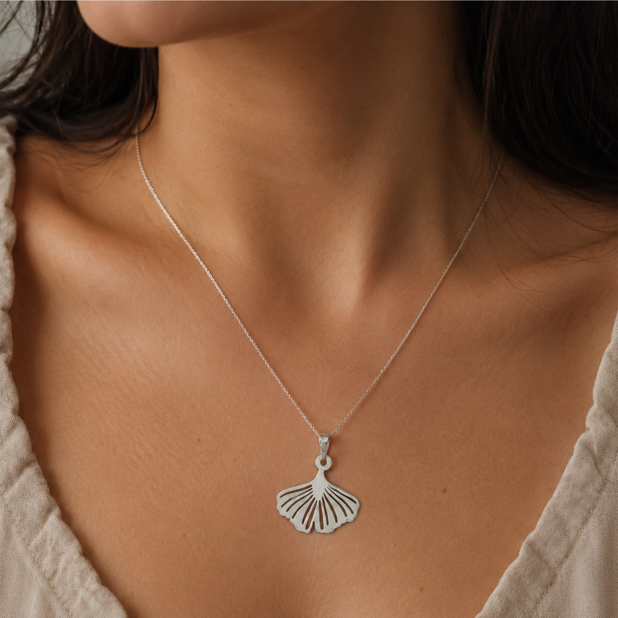 925 Sterling Silver Ginkgo Leaf Pendant Necklace | Nature Inspired Leaf Charm | Minimalist Botanical Jewelry