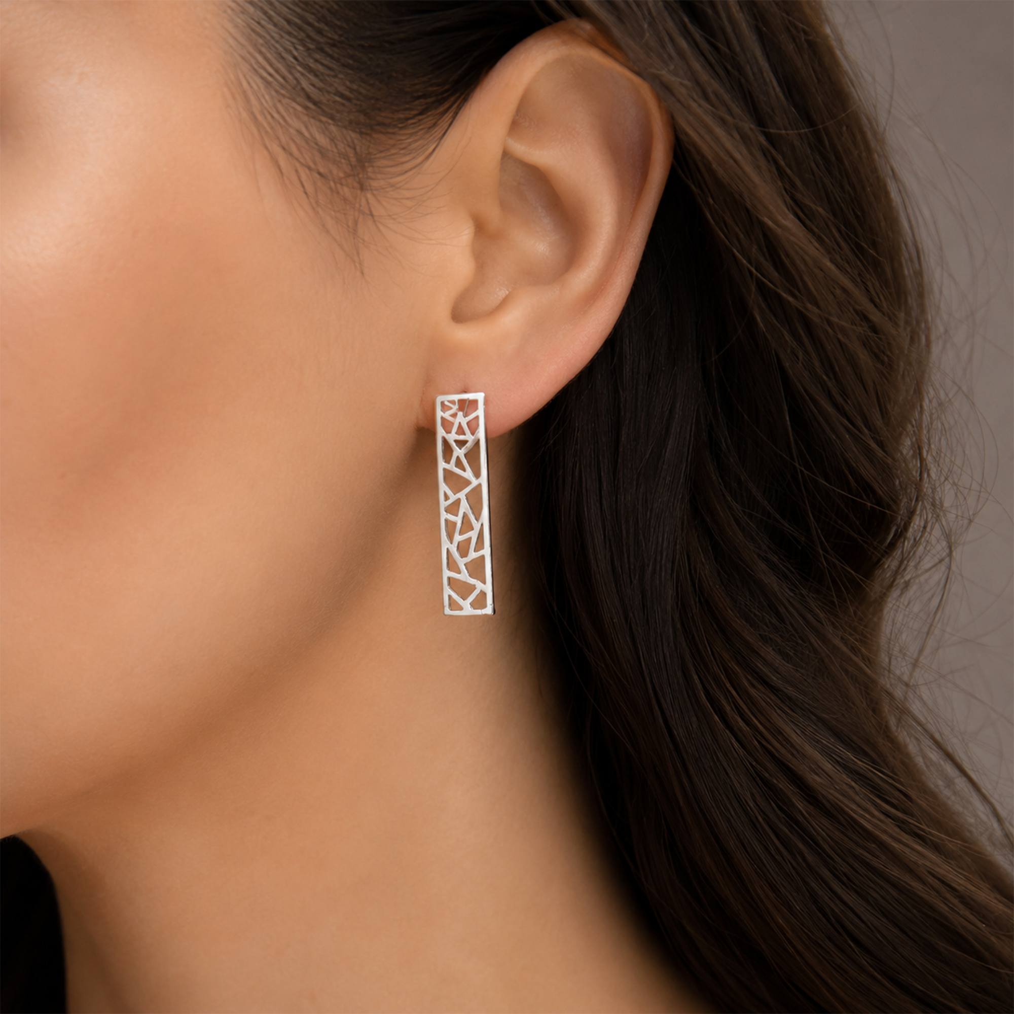 925 Sterling Silver Geometric Bar Stud Earrings | Minimalist Openwork Rectangle Earrings | Contemporary Everyday Jewelry