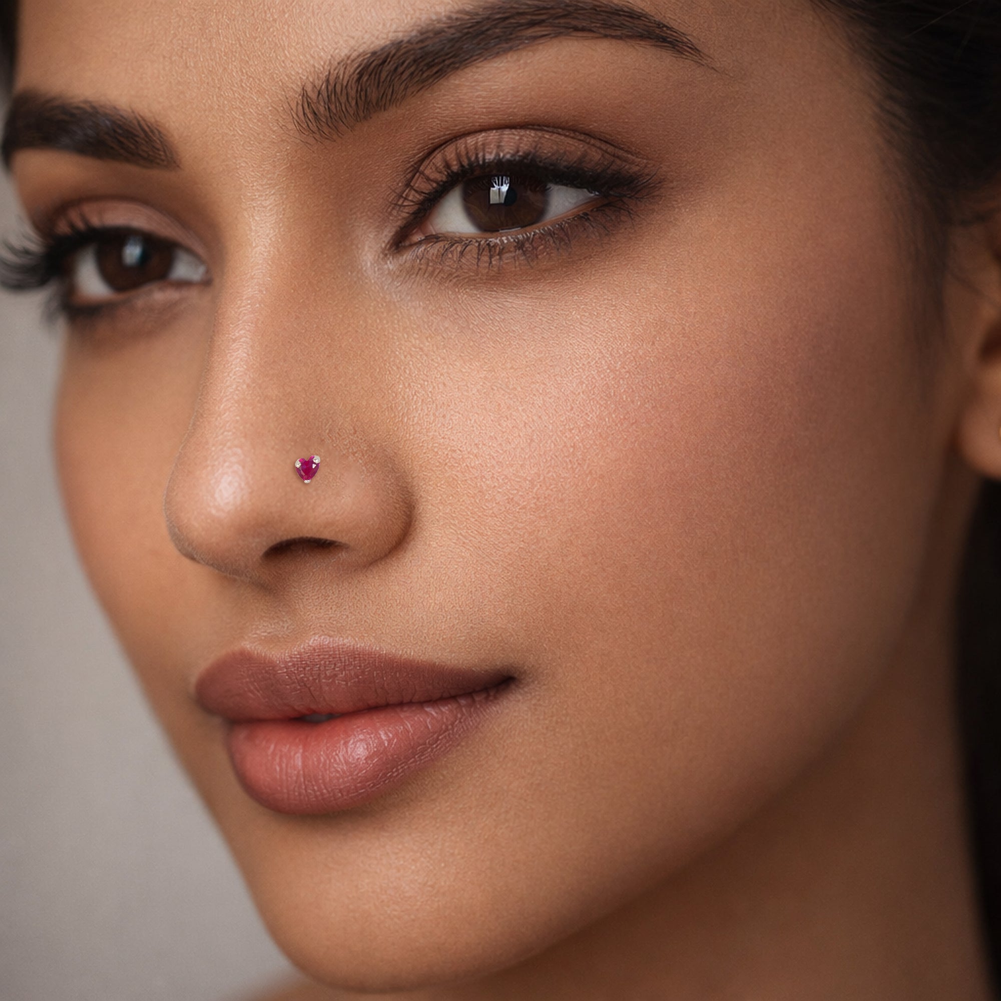 Sterling Silver Pink Heart Nose Pin