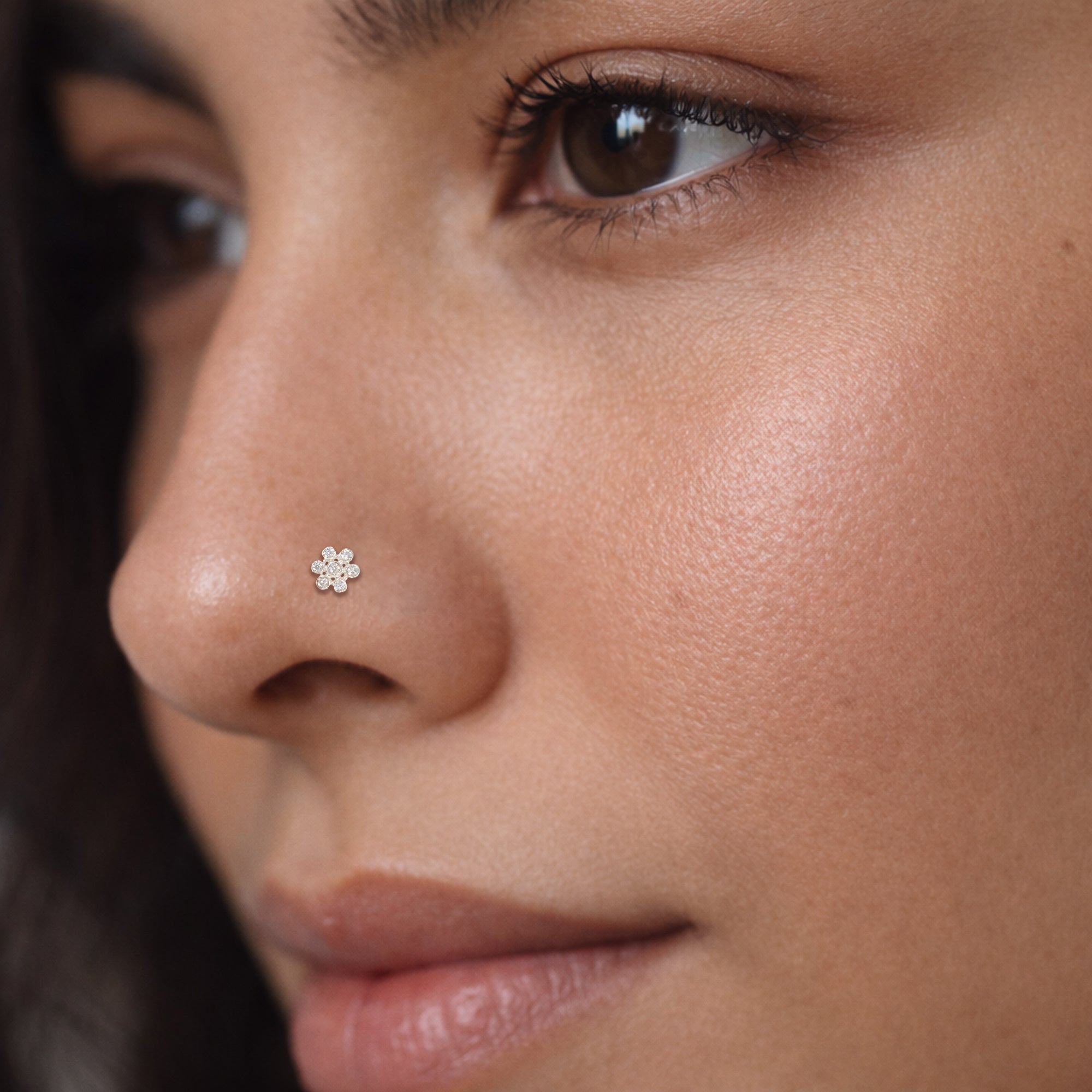TVISVA JEWELS 925 Sterling Silver Floral Nose Pin for Women with Clear Cubic Zirconia Stones