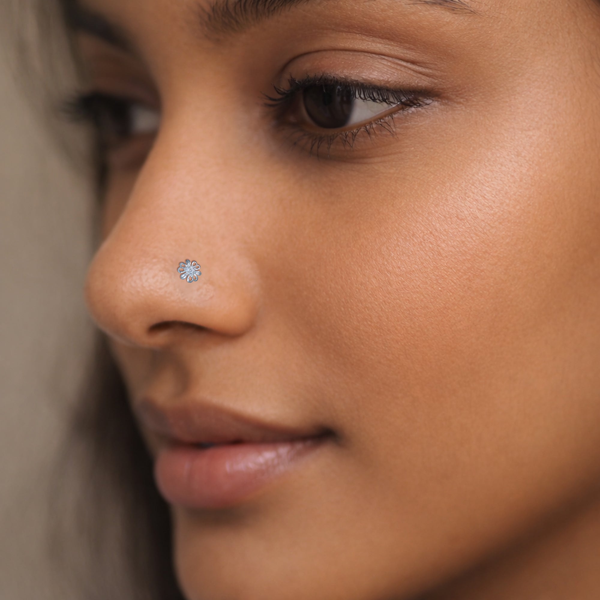 925 Sterling Silver Floral Crystal Nose Pin | Delicate Flower Design Nose Stud