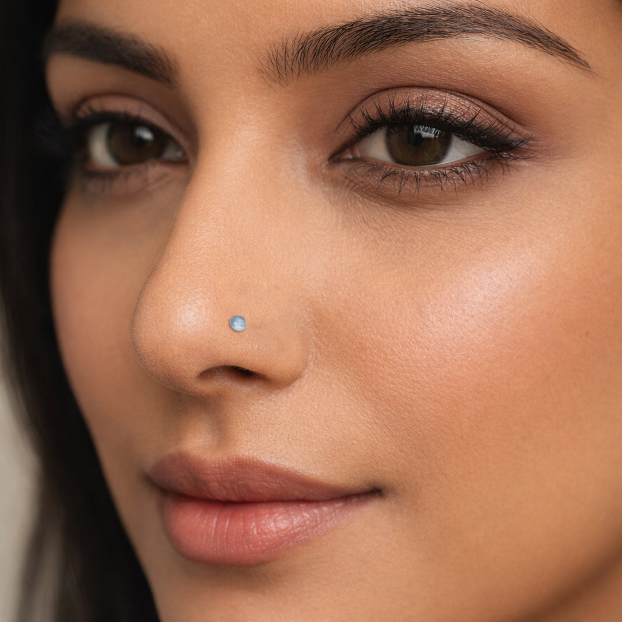 925 Sterling Silver Blue Stone Nose Pin | Minimal Round Stud for Women & Girls