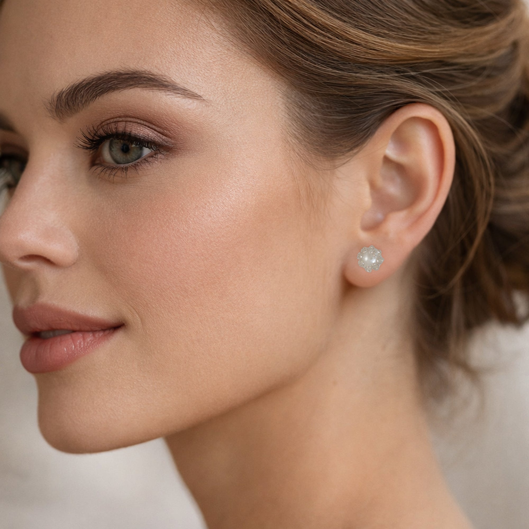 925 Sterling Silver Pearl Floral Stud Earrings | Elegant Cluster Design