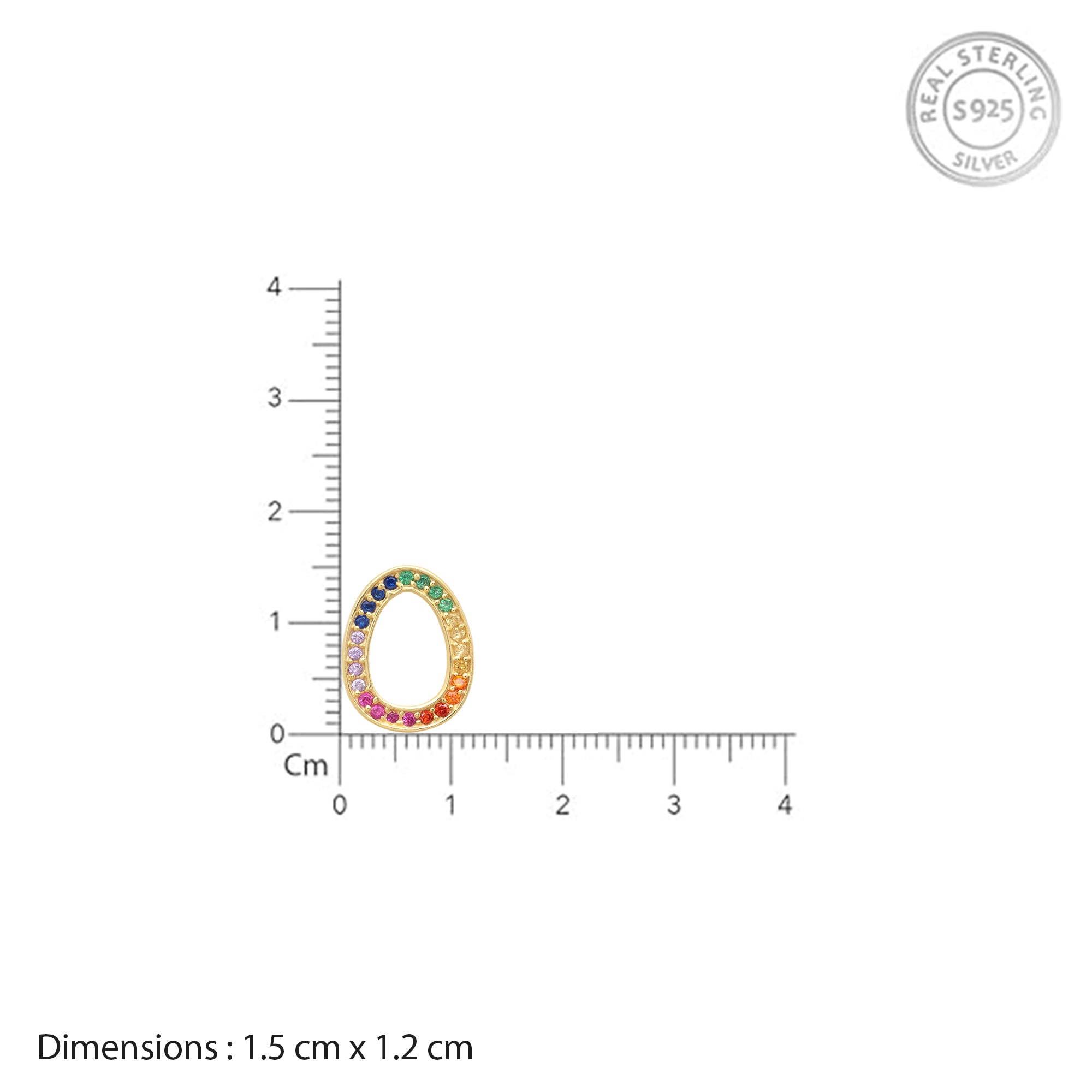 925 Sterling Silver Gold-Plated Oval Stud Earrings with Multicolor Stones