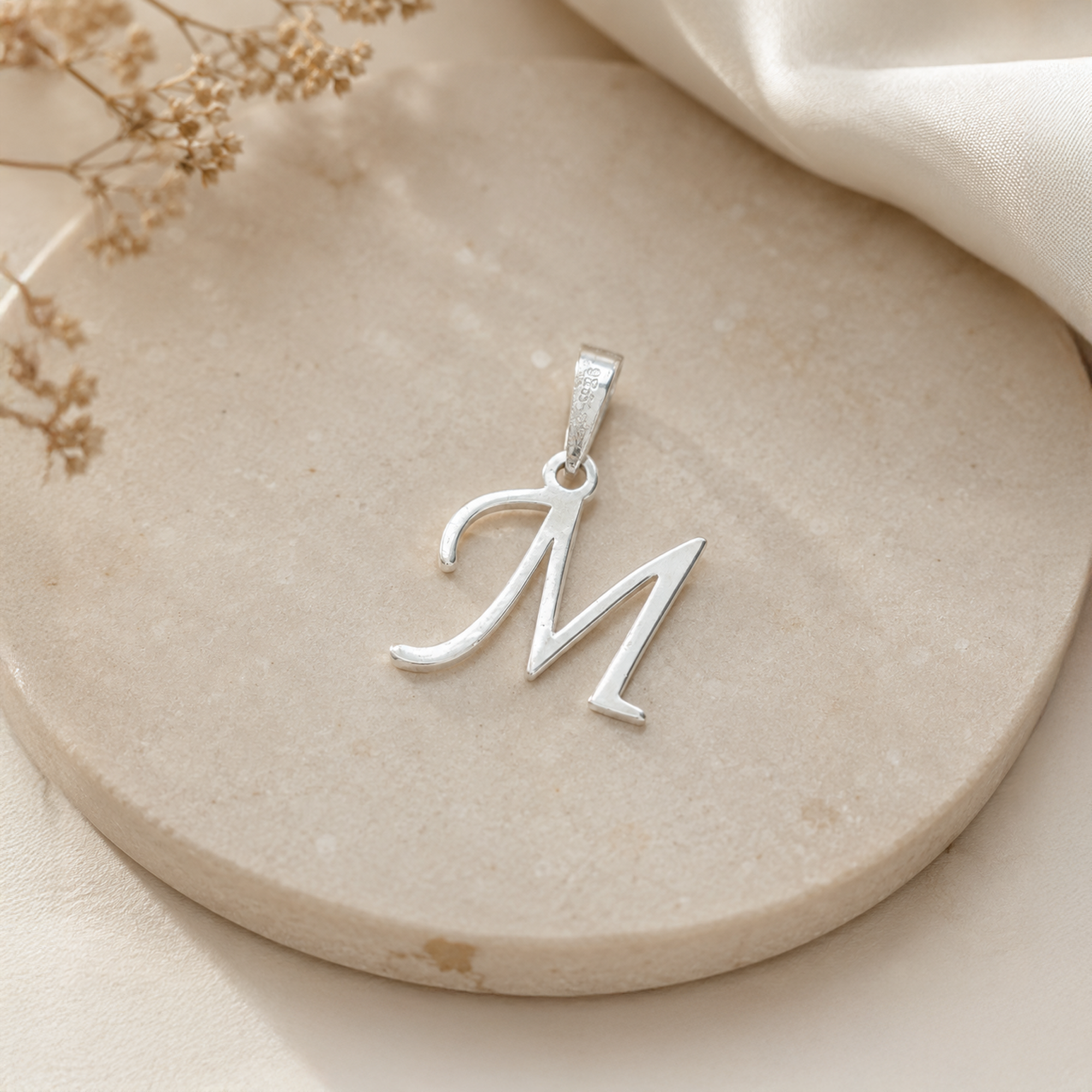 Personalized Initial "M" Pendant Necklace | 925 Sterling Silver Alphabet Charm