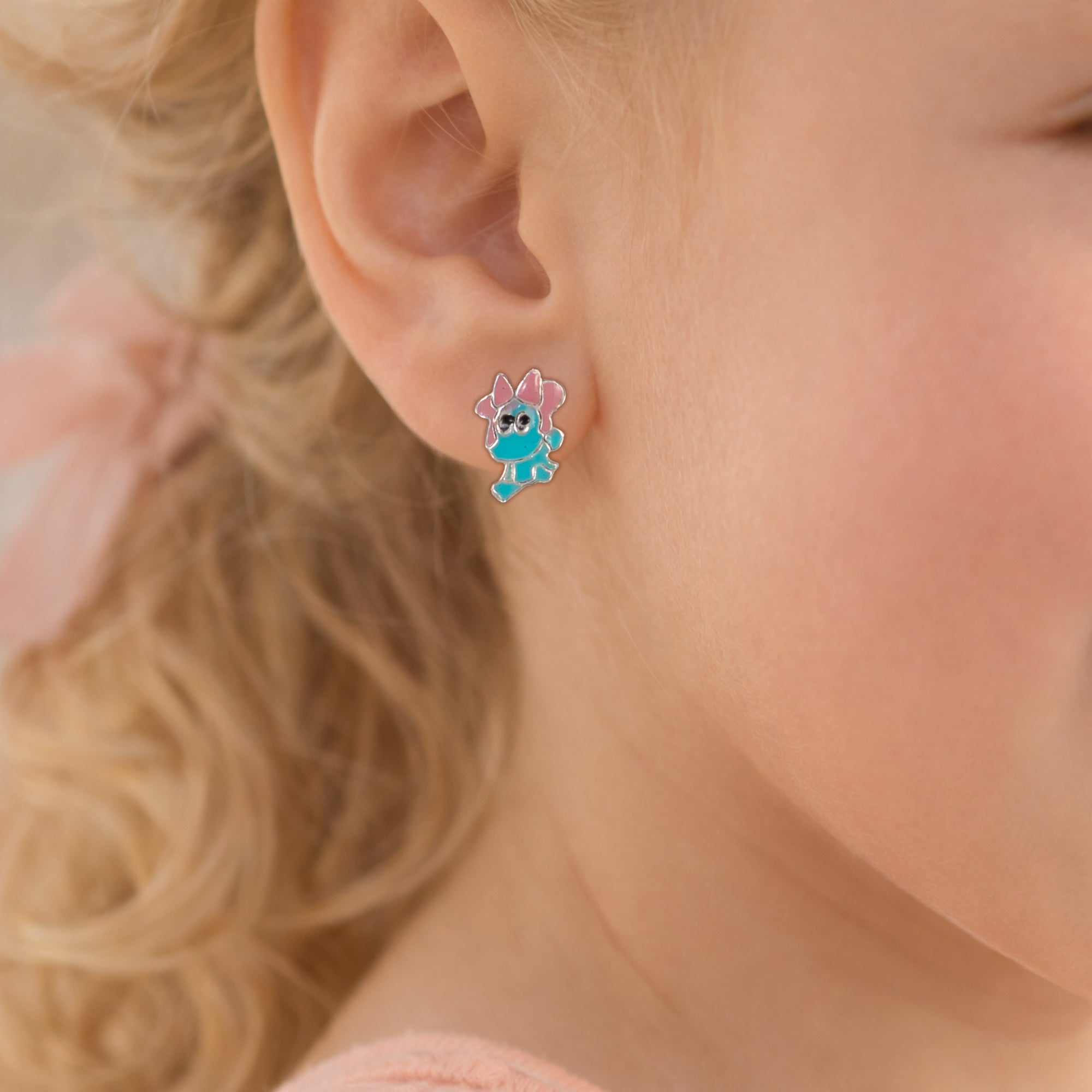 Cute Blue Cartoon Stud Earrings for Kids | 925 Sterling Silver Enamel Earrings