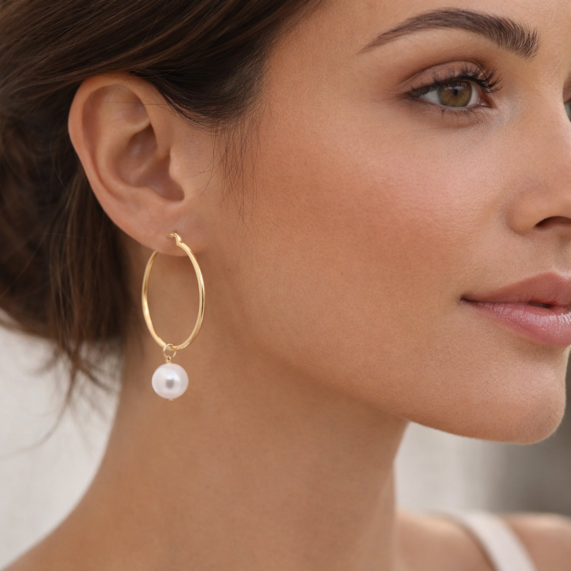Gold-Plated Pearl Drop Hoop Earrings in 925 Sterling Silver